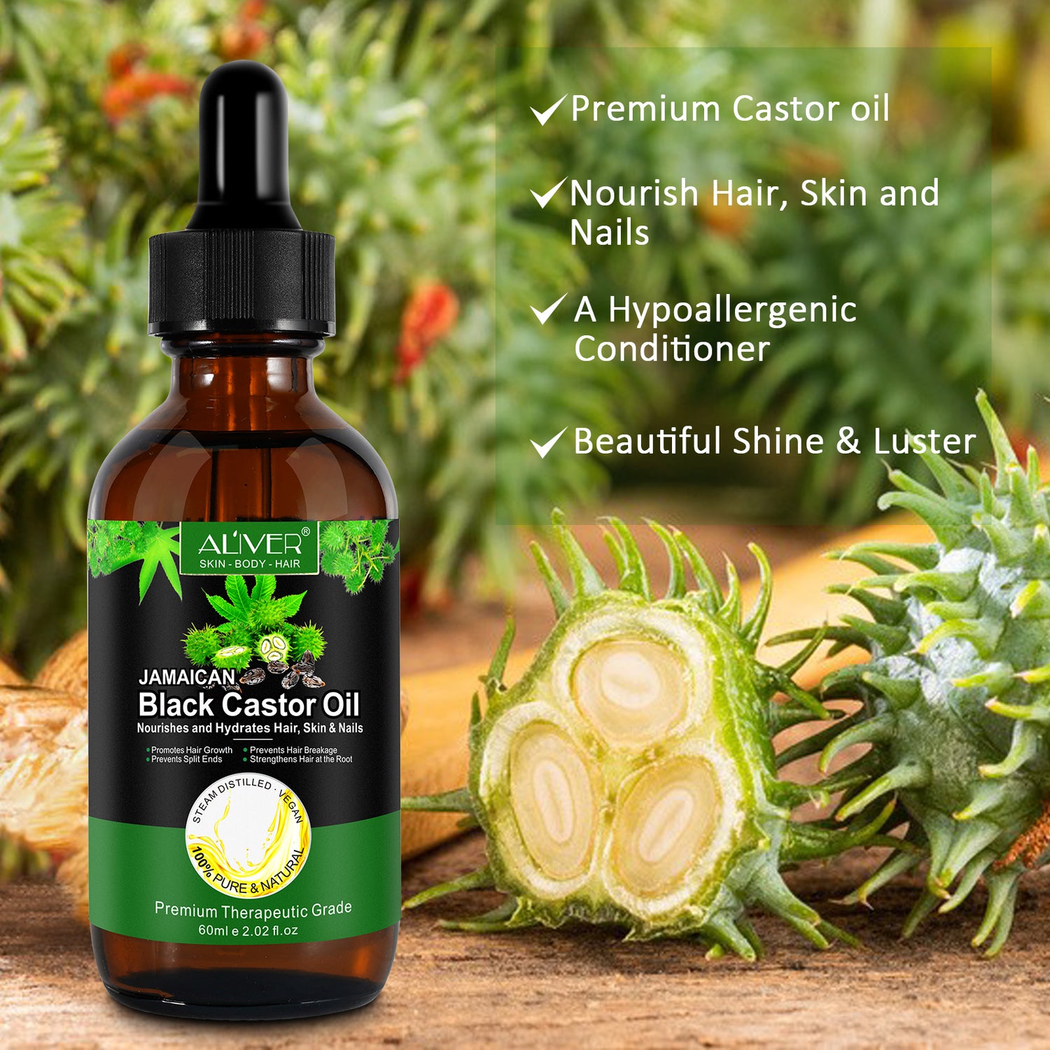 ALIVER Jamaican Black Castor Oil for Hair Growth, 60ml