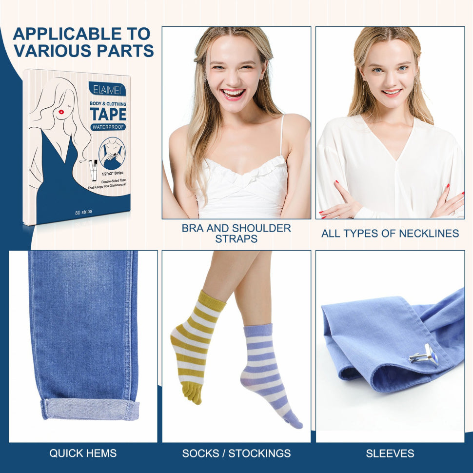 ELAIMEI Fashion Clear Tape, Double Sided Clothing Strips, 80pcs pack