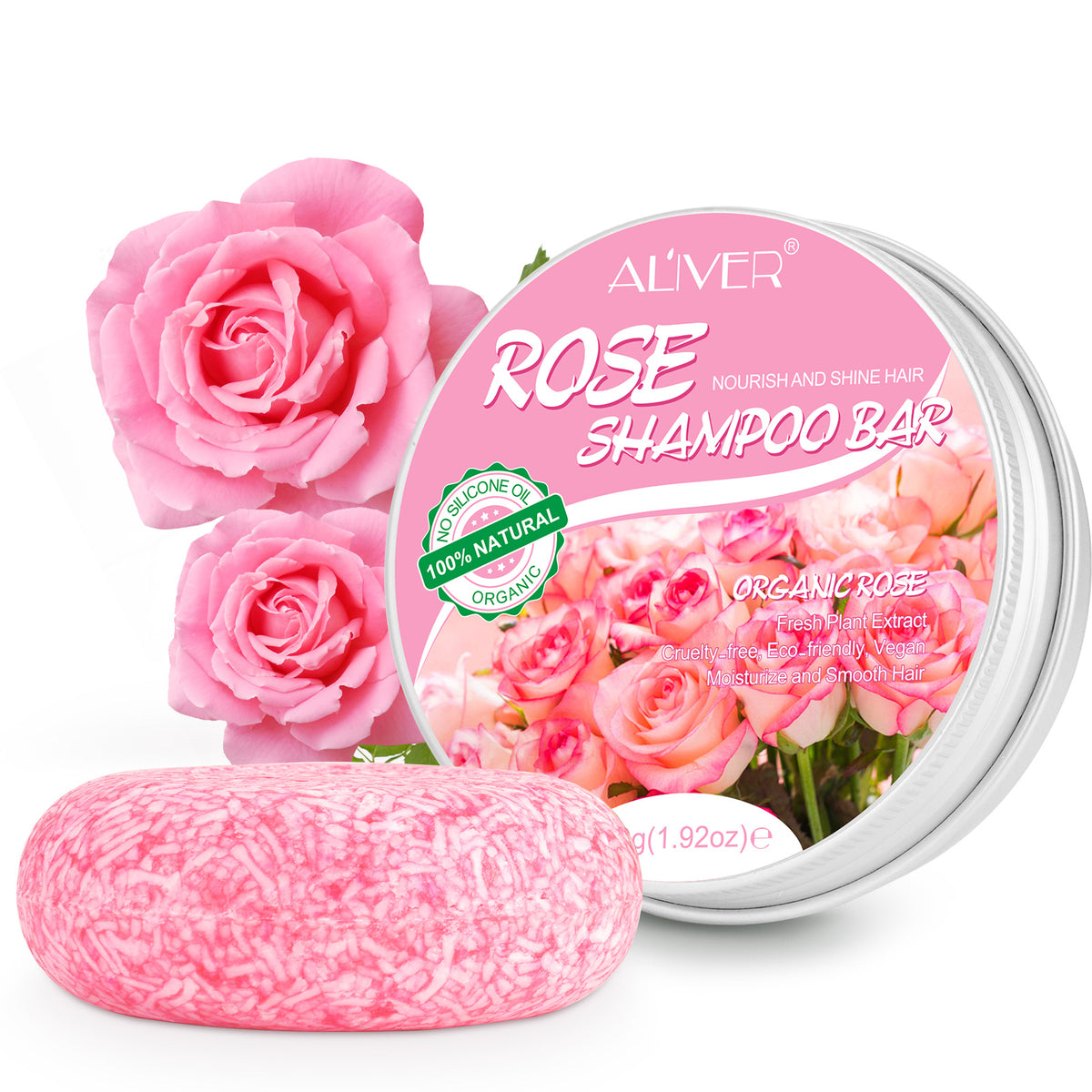 ALIVER Organic Rose Hair Growth Shampoo Bar, 60g