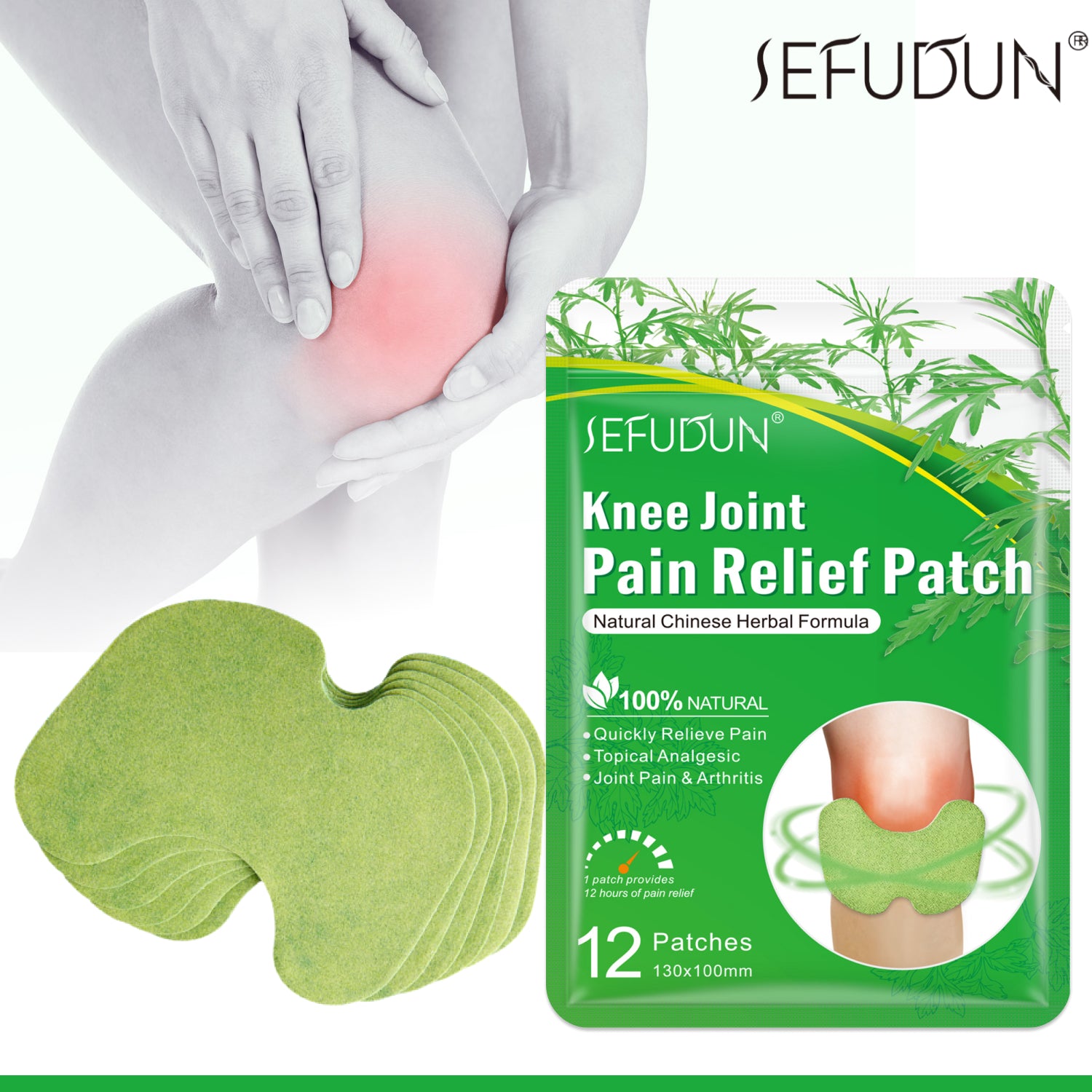 Sefudun Knee Joint Pain Relief Patches, pack of 12pcs