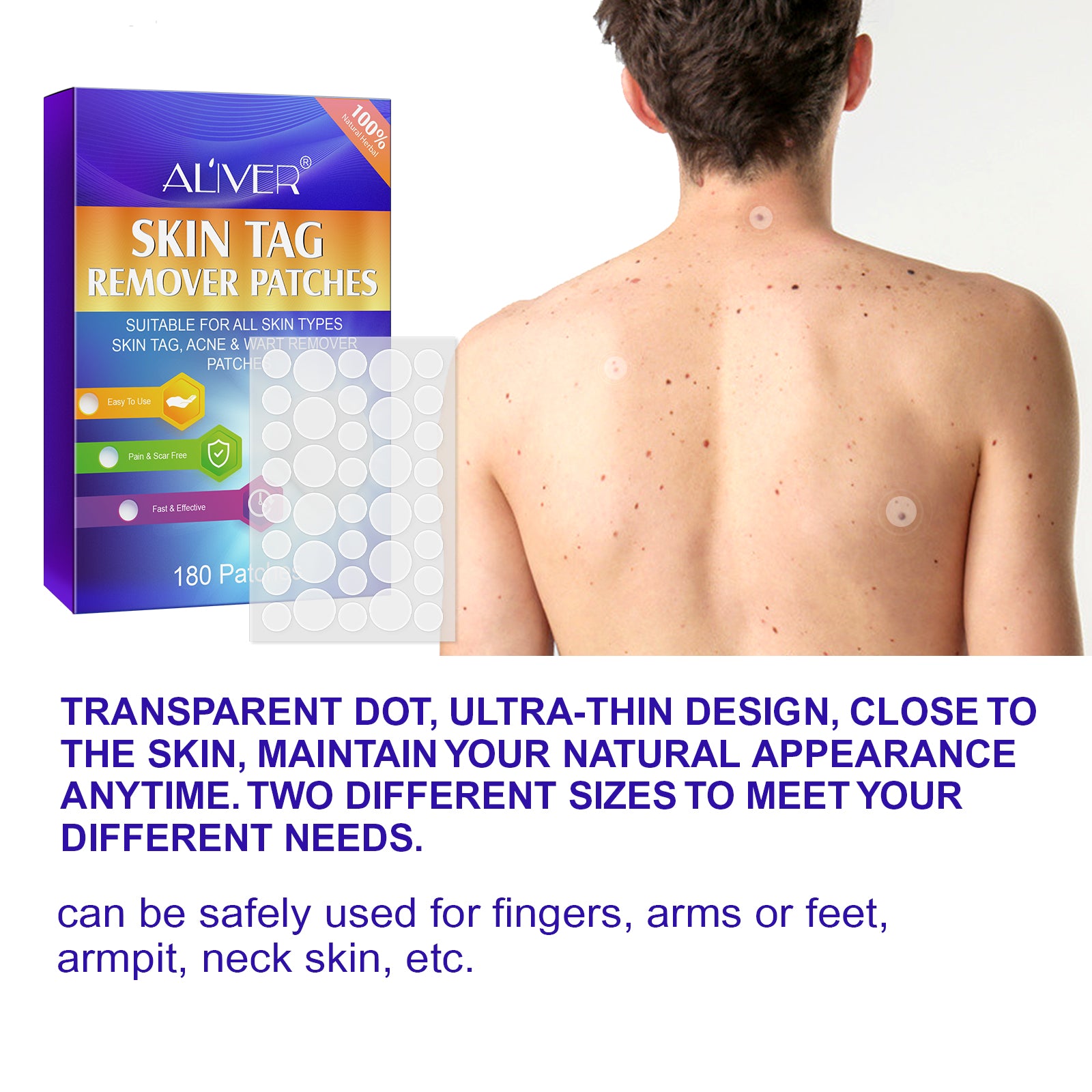 ALIVER Safe Skin Tag Remover Patches, pack of 180pcs