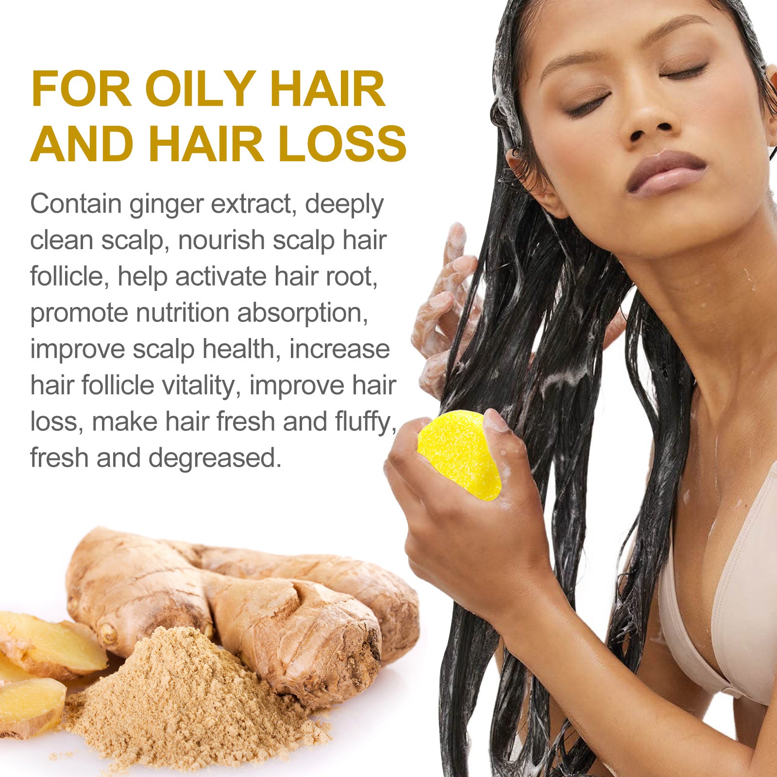 ALIVER Organic Ginger Shampoo Bar for Hair Growth, 60g