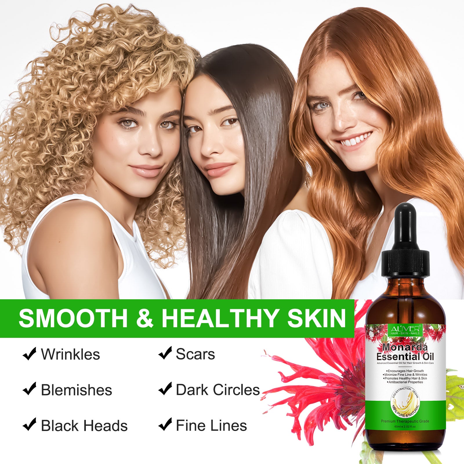 ALIVER Natural Monarda Essential Oil for Hair Growth, 60ml