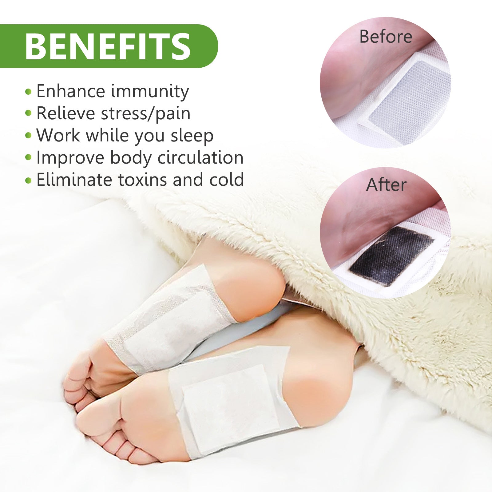SEFUDUN Deep Cleaning Detox Foot Patches with Bamboo Vinegar & Ginger, 10pcs