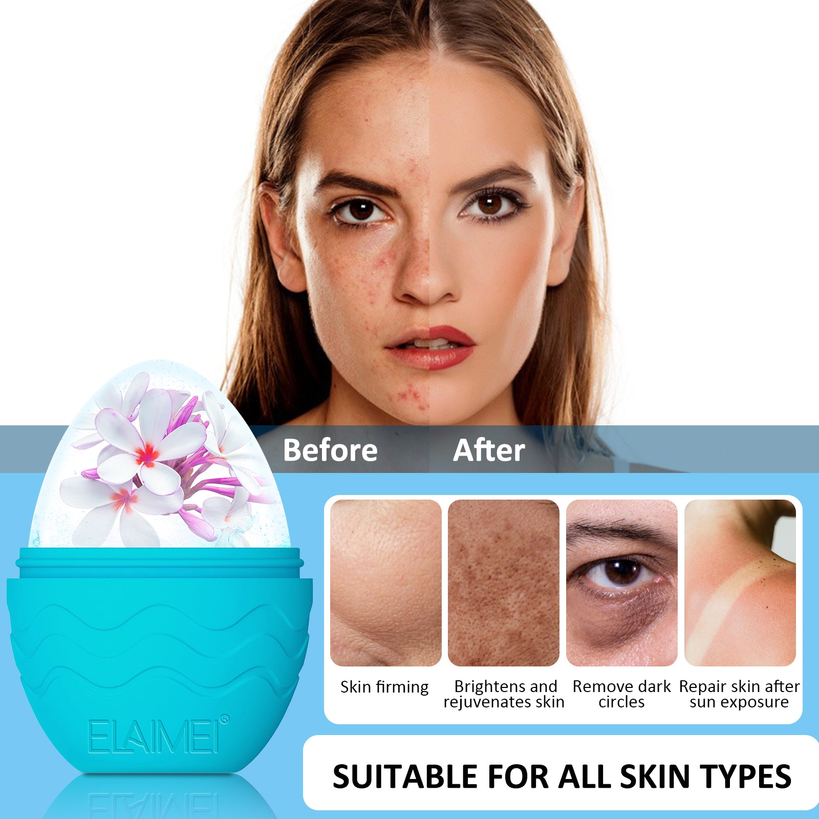 ELAIMEI Ice Roller Facial Cube Massager, Blue