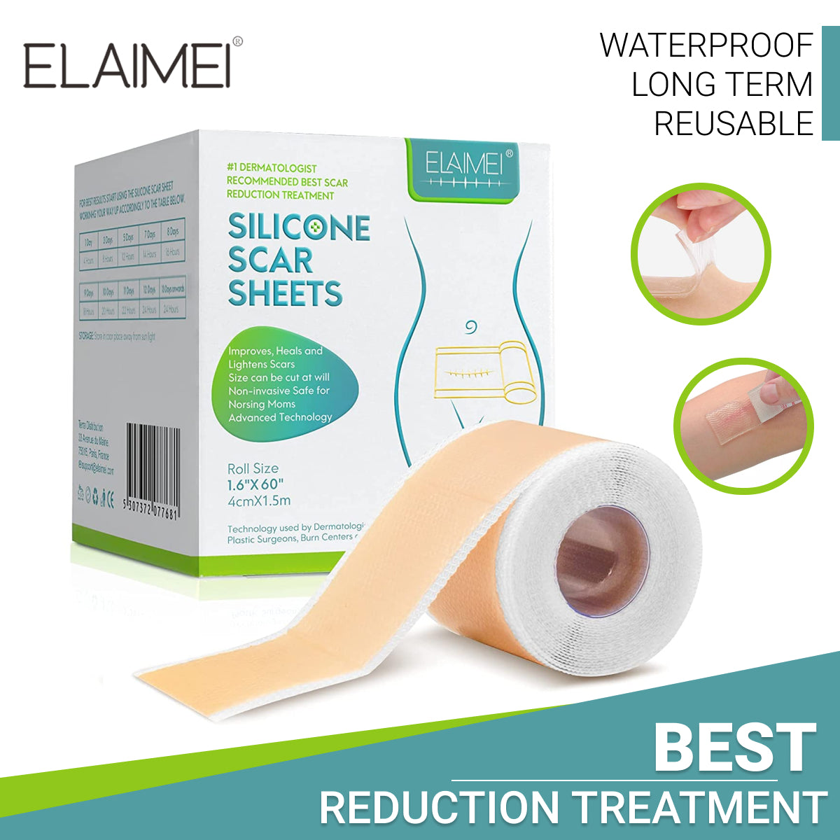 Elaimei Silicone Gel Sheet Roll for Scar Removal Treatment Tape 1.5M