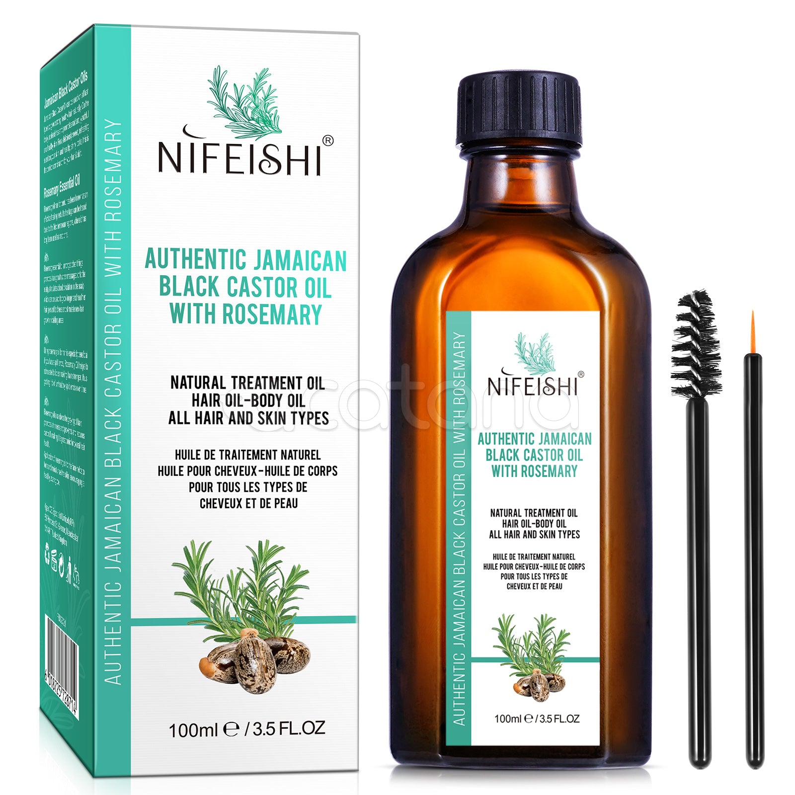 NIFEISHI Authentic Jamaican Black Castor Oil with Rosemary, 100ml