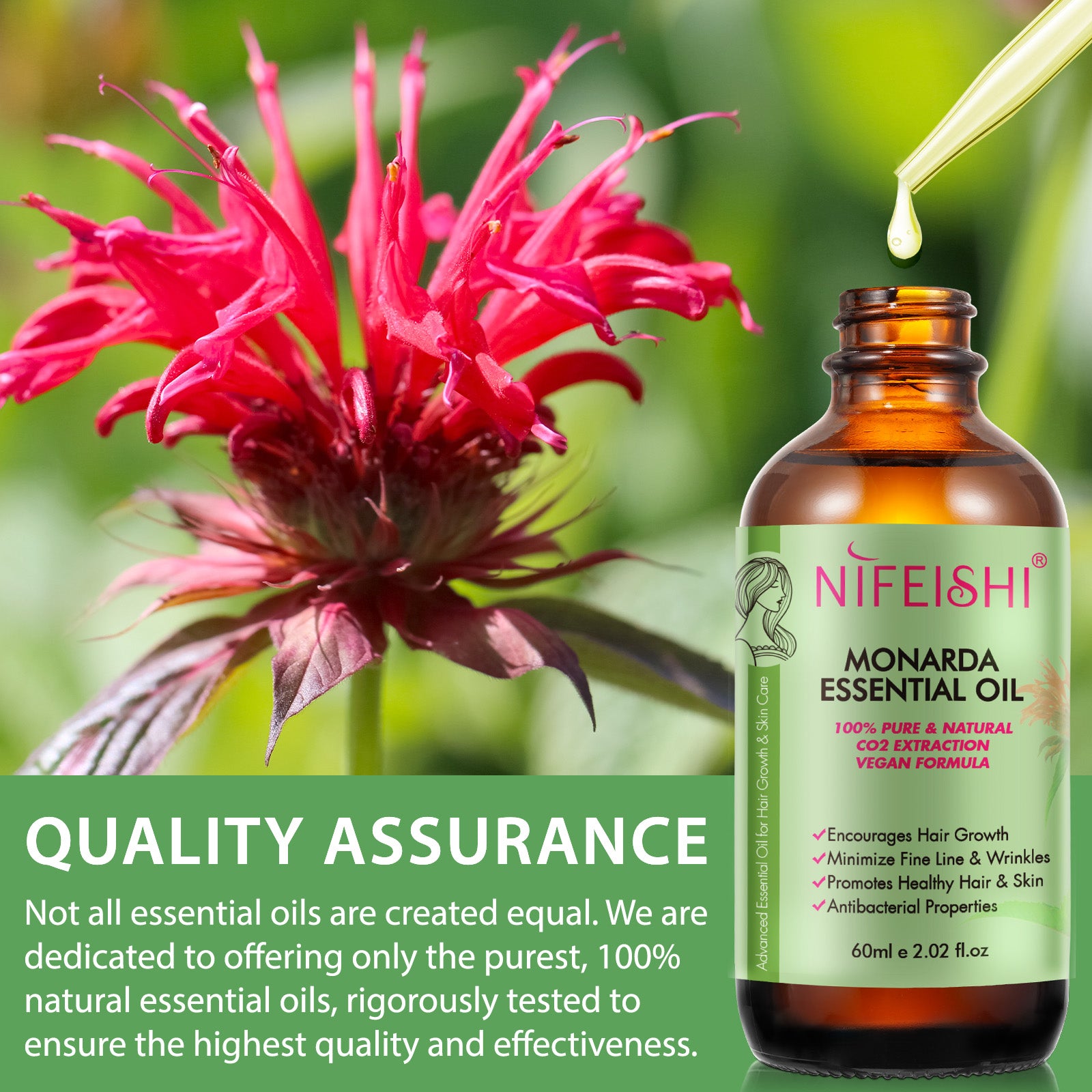 NIFEISHI 100% Pure & Natural Monarda Essential Oil, 60ml