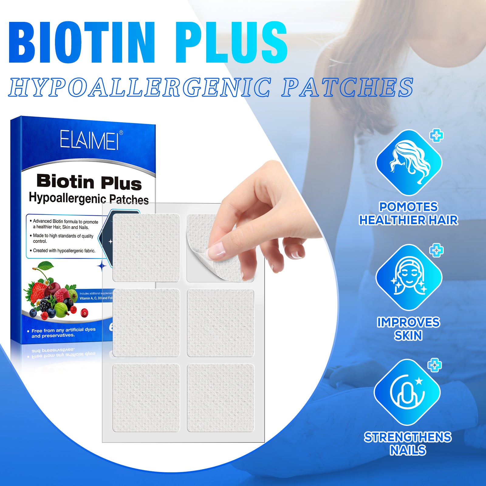 ELAIMEI Biotin Plus Vitamin Patches, 60pcs