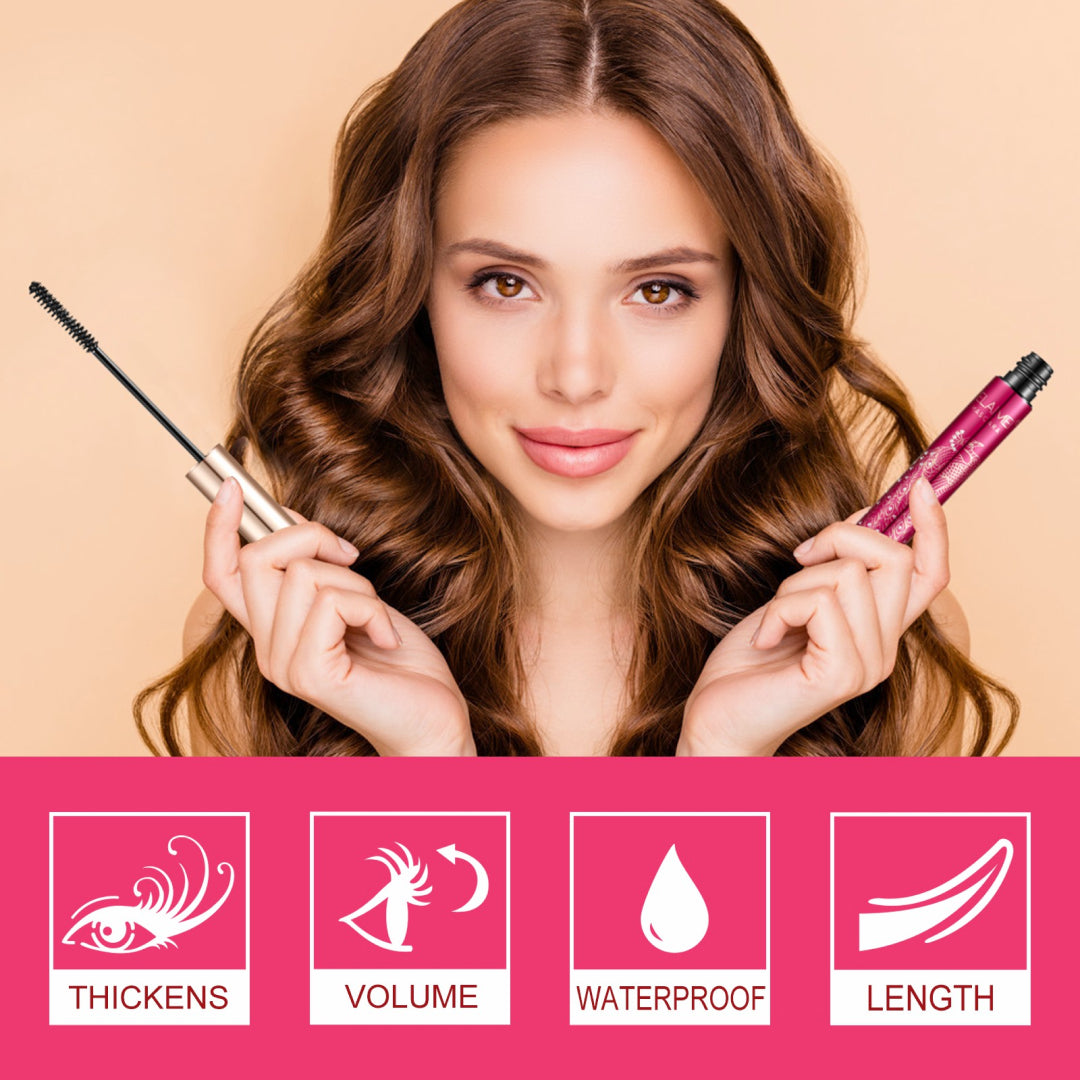 ELAIMEI Black 4D Silk Fiber Eyelash Mascara, Waterproof Makeup 10ml