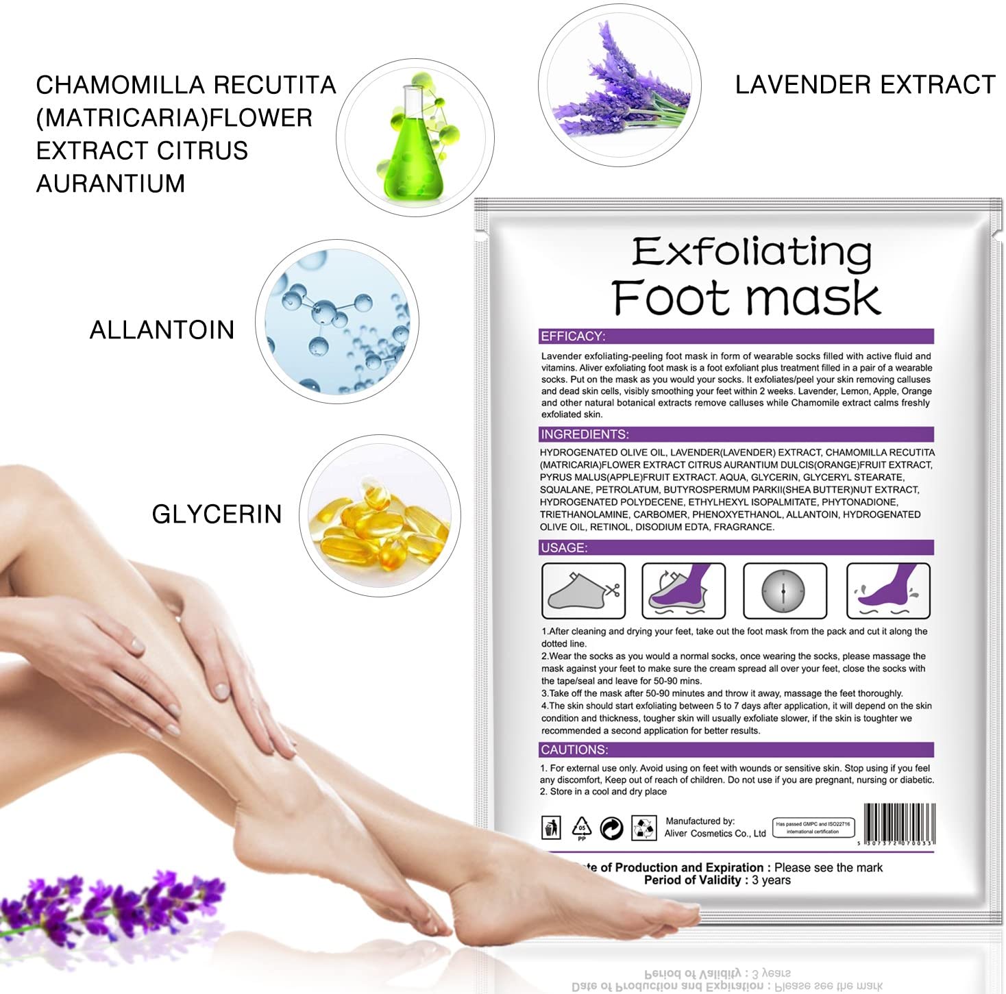 Aliver Lavender Soft Foot Peel Mask for Feet Dead Skin Remover