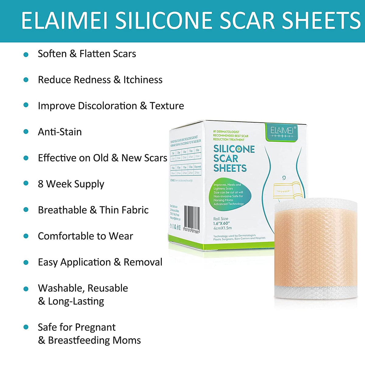 Elaimei Silicone Gel Sheet Roll for Scar Removal Treatment Tape 1.5M