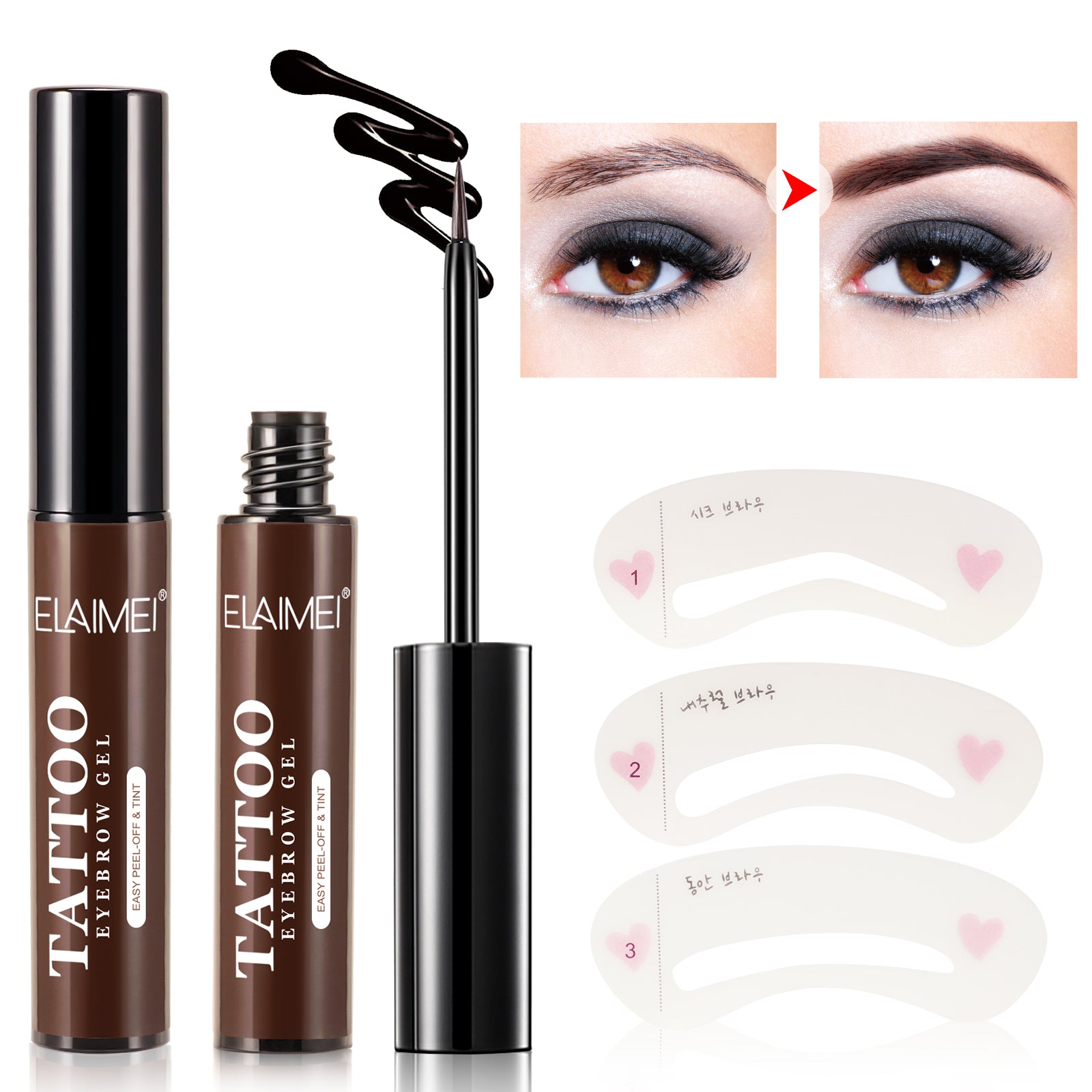 ELAIMEI Tattoo Eyebrow Gel, Long-Lasting Tint (Dark Brown)