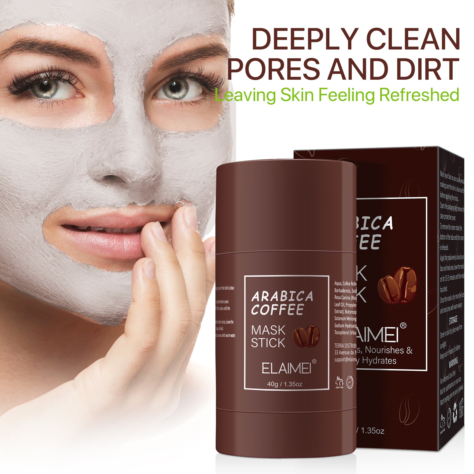 ELAIMEI Arabica Coffee Purifying Clay Mask Stick, 40g
