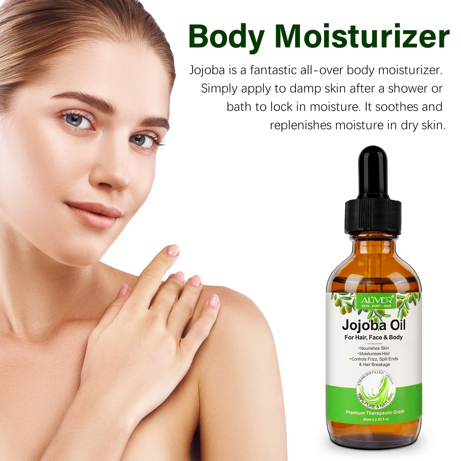 ALIVER Pure Jojoba Oil for Hair, Face & Body, 60ml