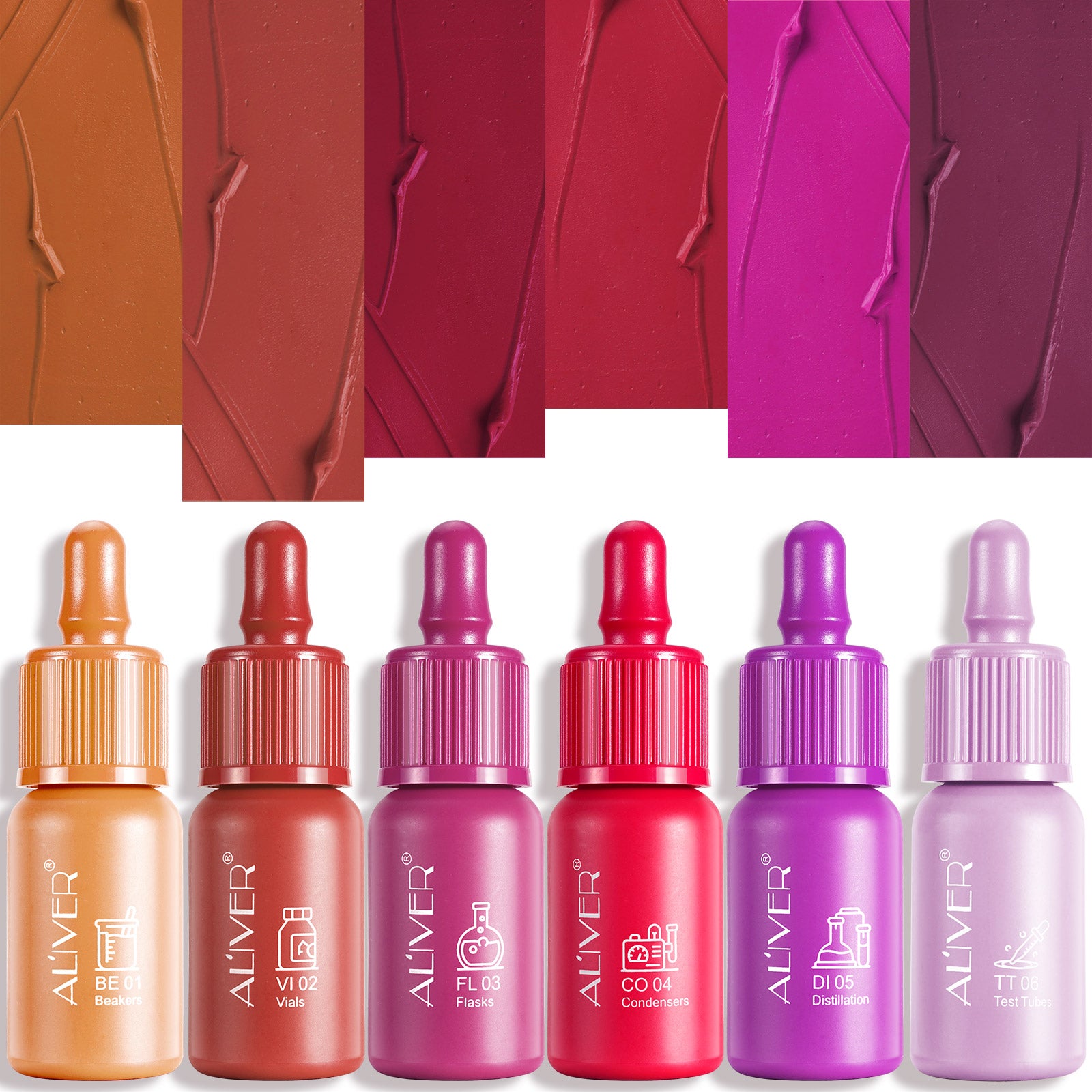 Aliver 6 pcs Set Liquid Lipsticks Lip Sticks Waterproof Lasting Lip Stain Makeup Gloss