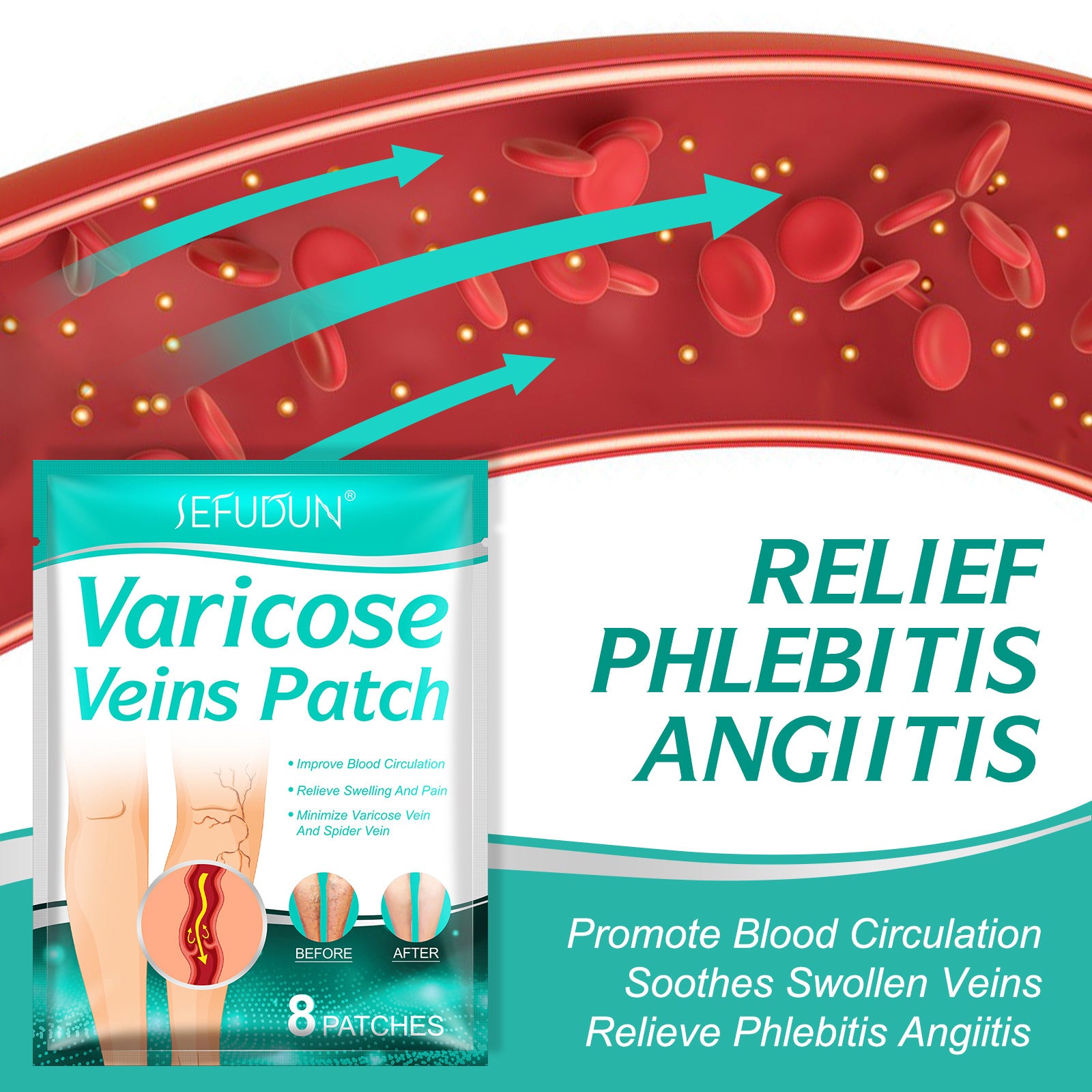 Varicose Veins Patch Treatment for Legs Relief Pain Vasculitis, Spider Vein Strengthen Capillary Health Blood Circulation Vein Care Fading  (8 count)
