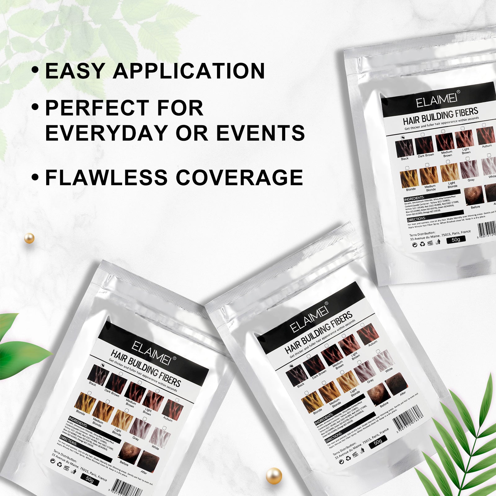 ELAIMEI Hair Loss Building Fibers, 50g (Black)