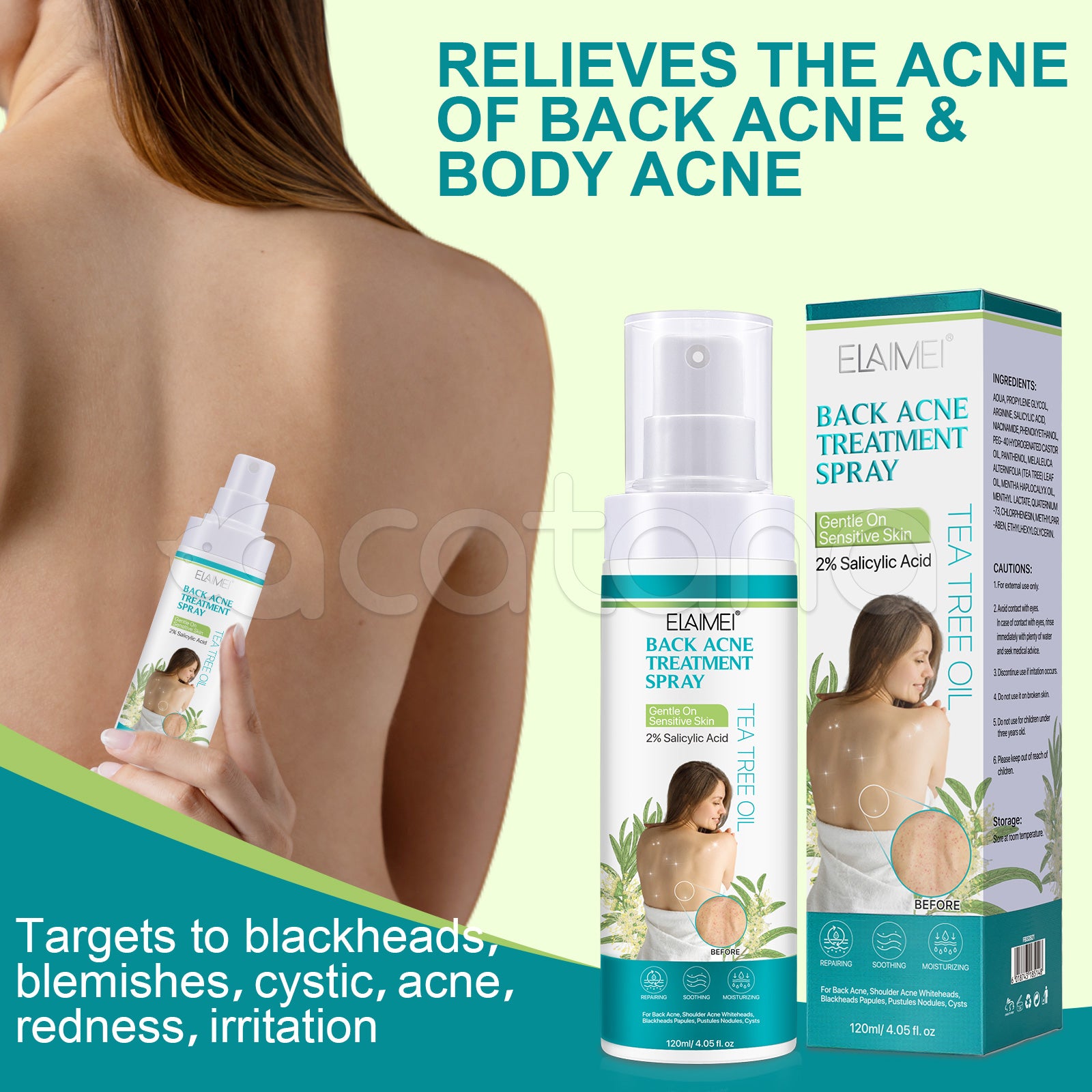 ELAIMEI Natural Body Back Acne Treatment, 120ml