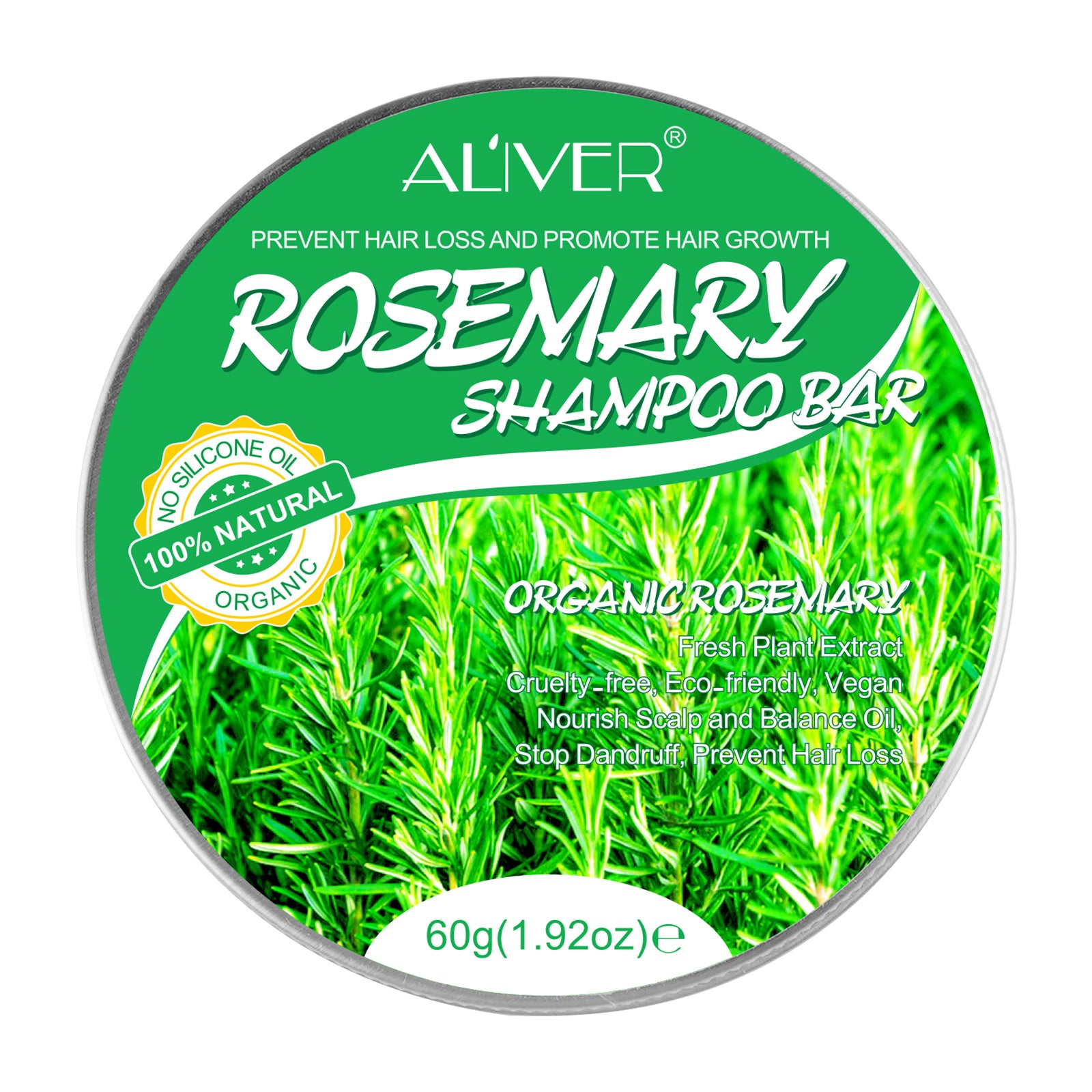ALIVER Organic Rosemary Hair Growth Shampoo Bar, 60g