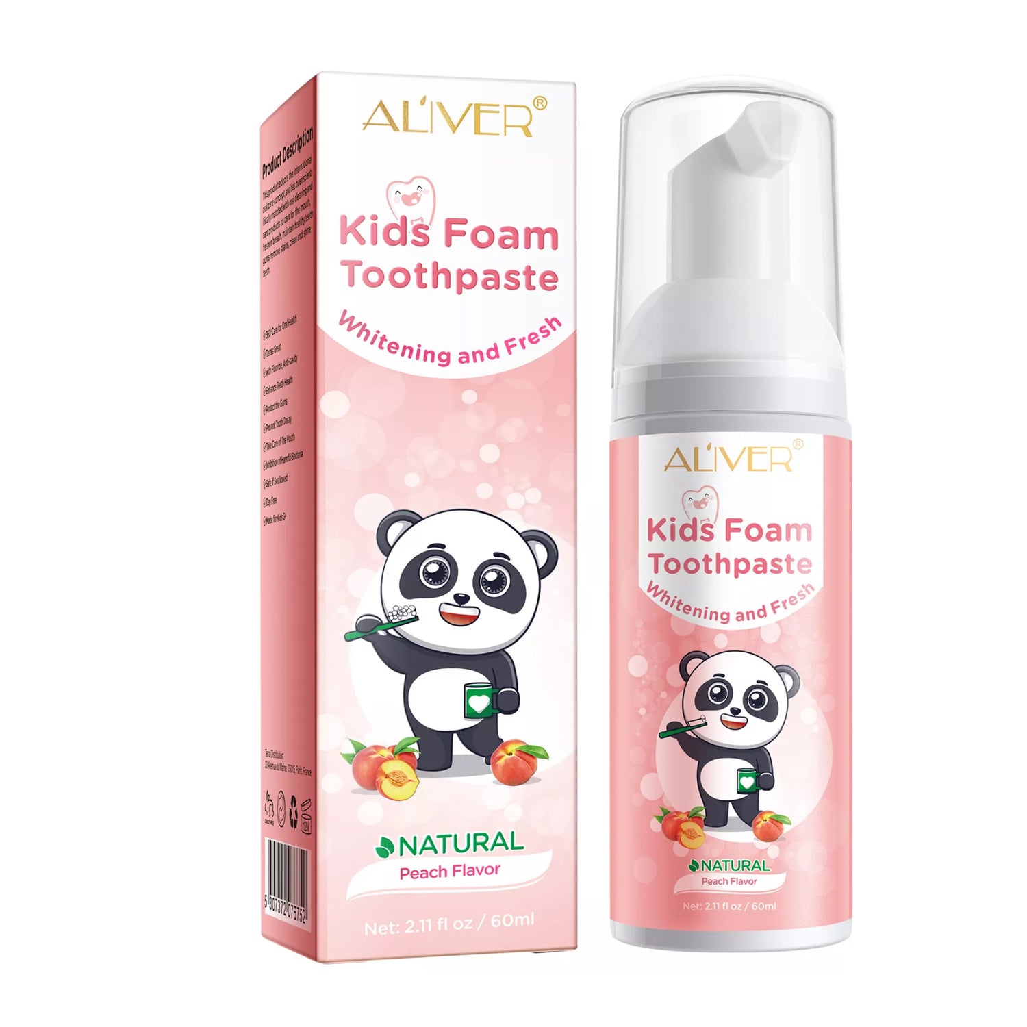 ALIVER Peach Flavor Foam Toothpaste for Kids, 60ml