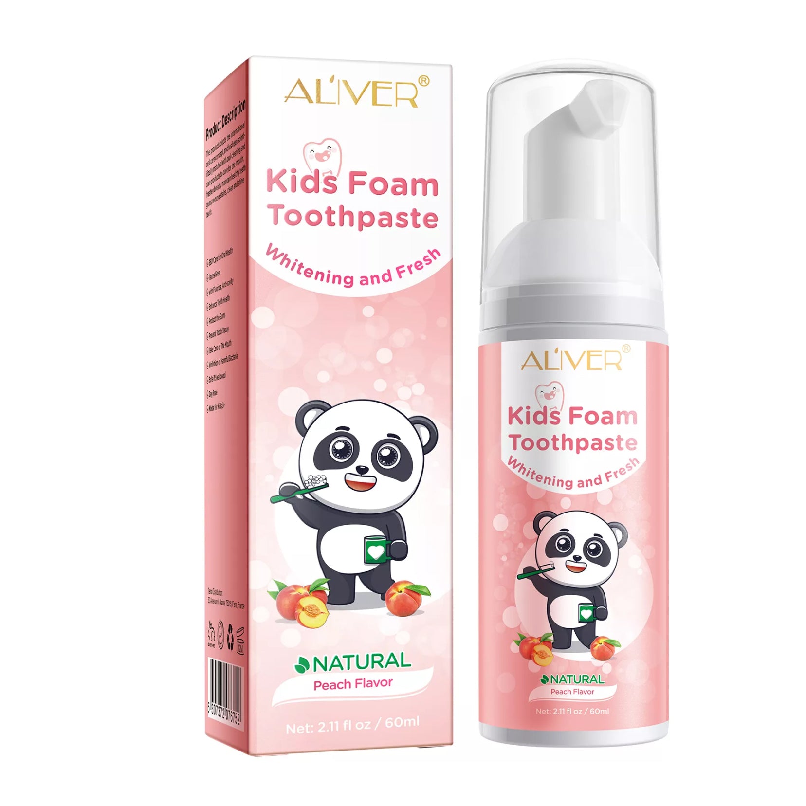 ALIVER Peach Flavor Foam Toothpaste for Kids, 60ml