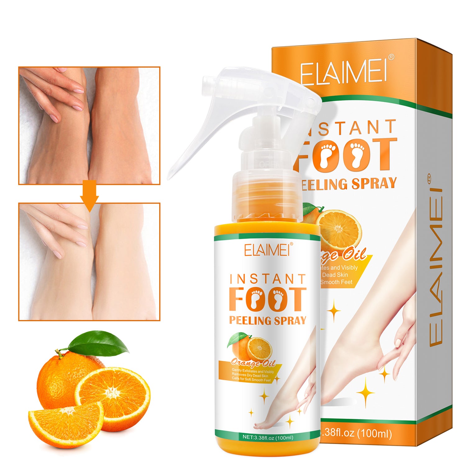 ELAIMEI Orange Foot Peel Spray Oil, 100ml