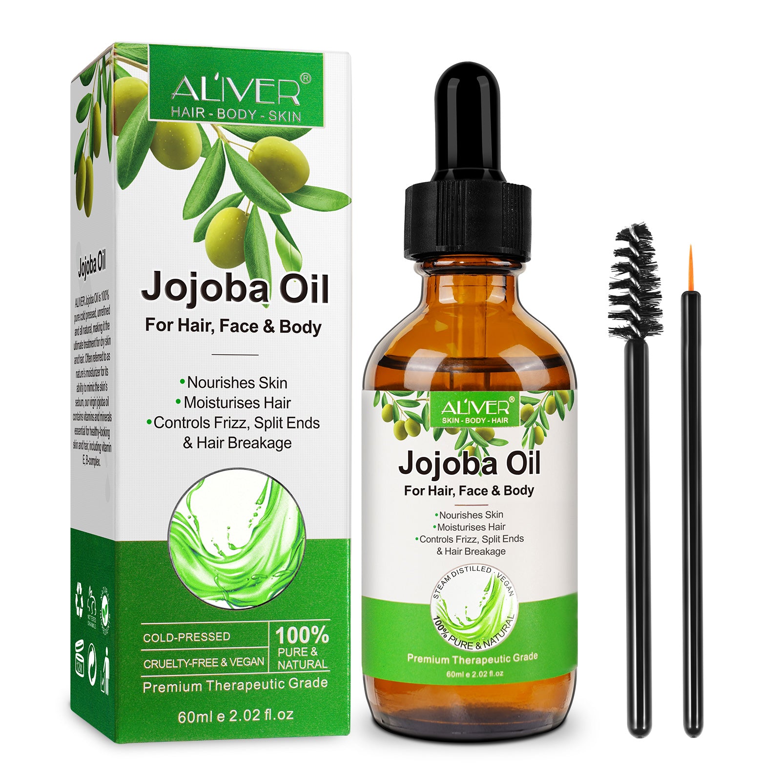 ALIVER Pure Jojoba Oil for Hair, Face & Body, 60ml