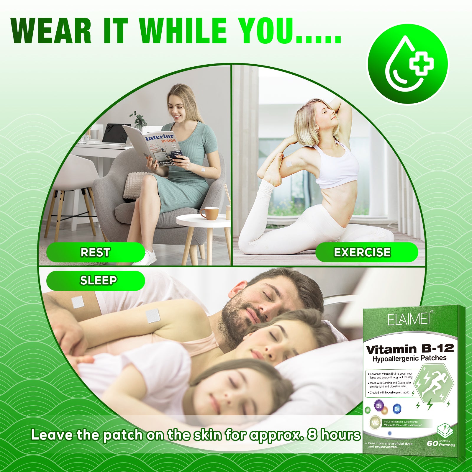 ELAIMEI Vitamin B12 Hypoallergenic Patches, 60pcs