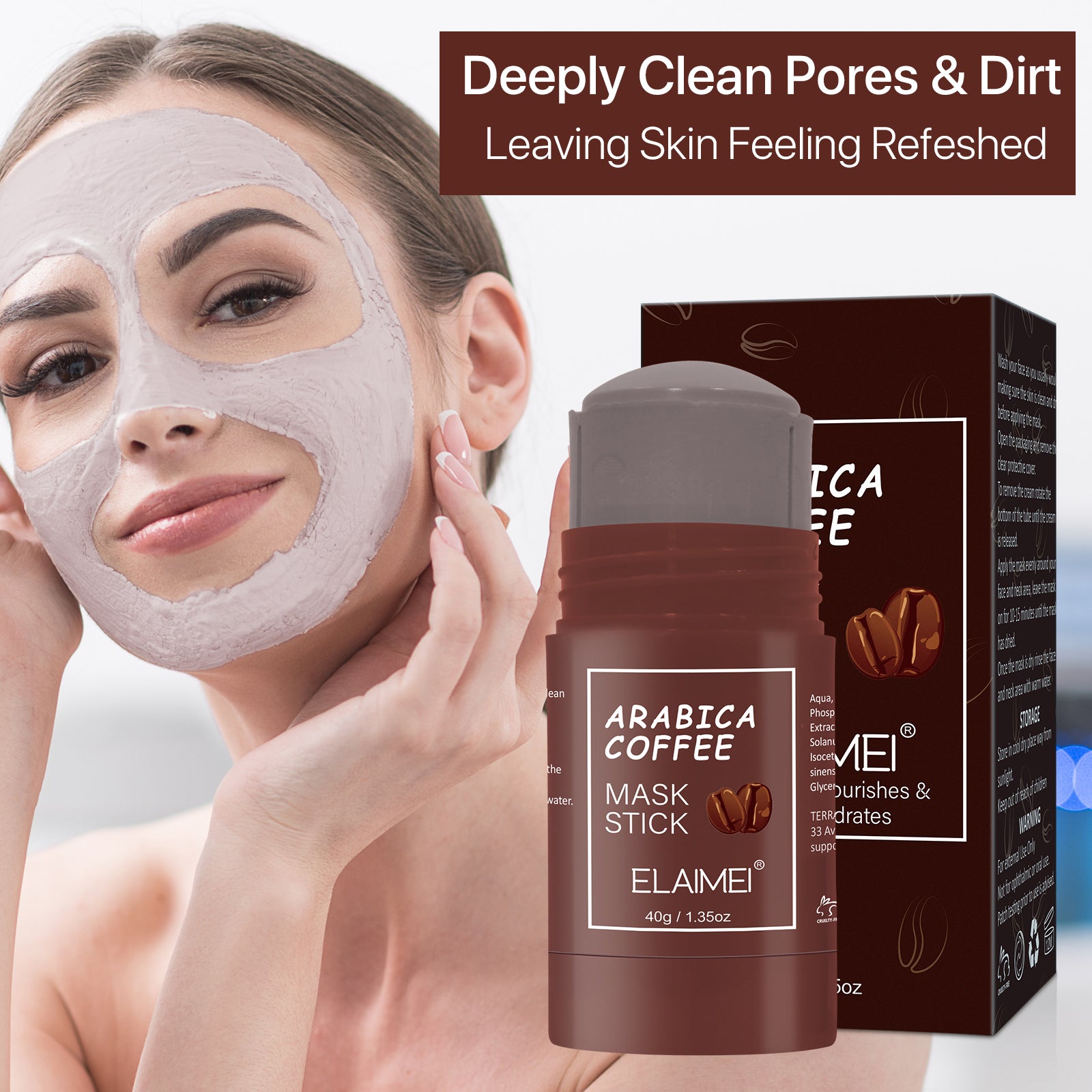 ELAIMEI Arabica Coffee Purifying Clay Mask Stick, 40g