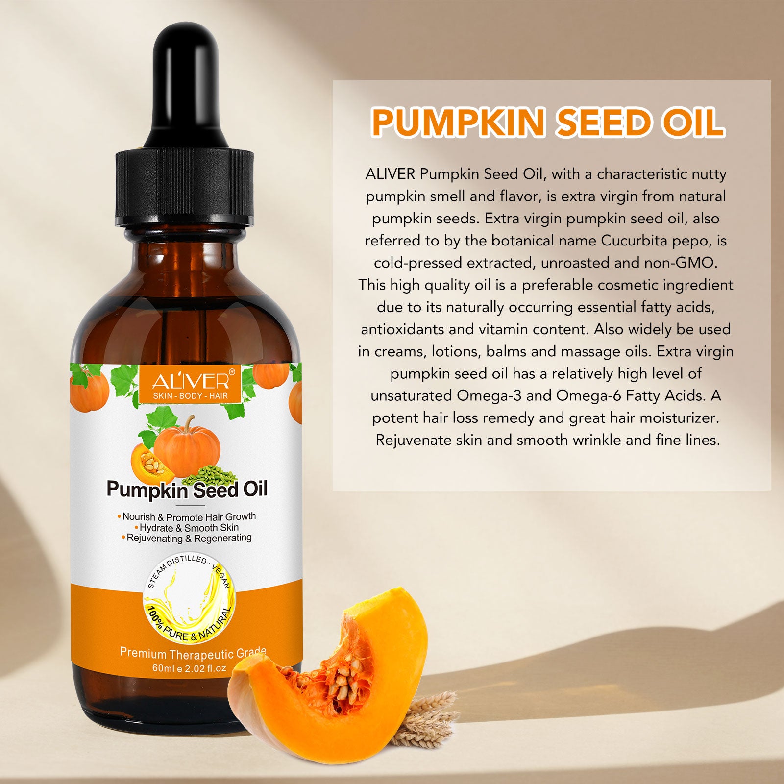 ALIVER Pure Pumpkin Seed Oil for Hair Growth, 60ml