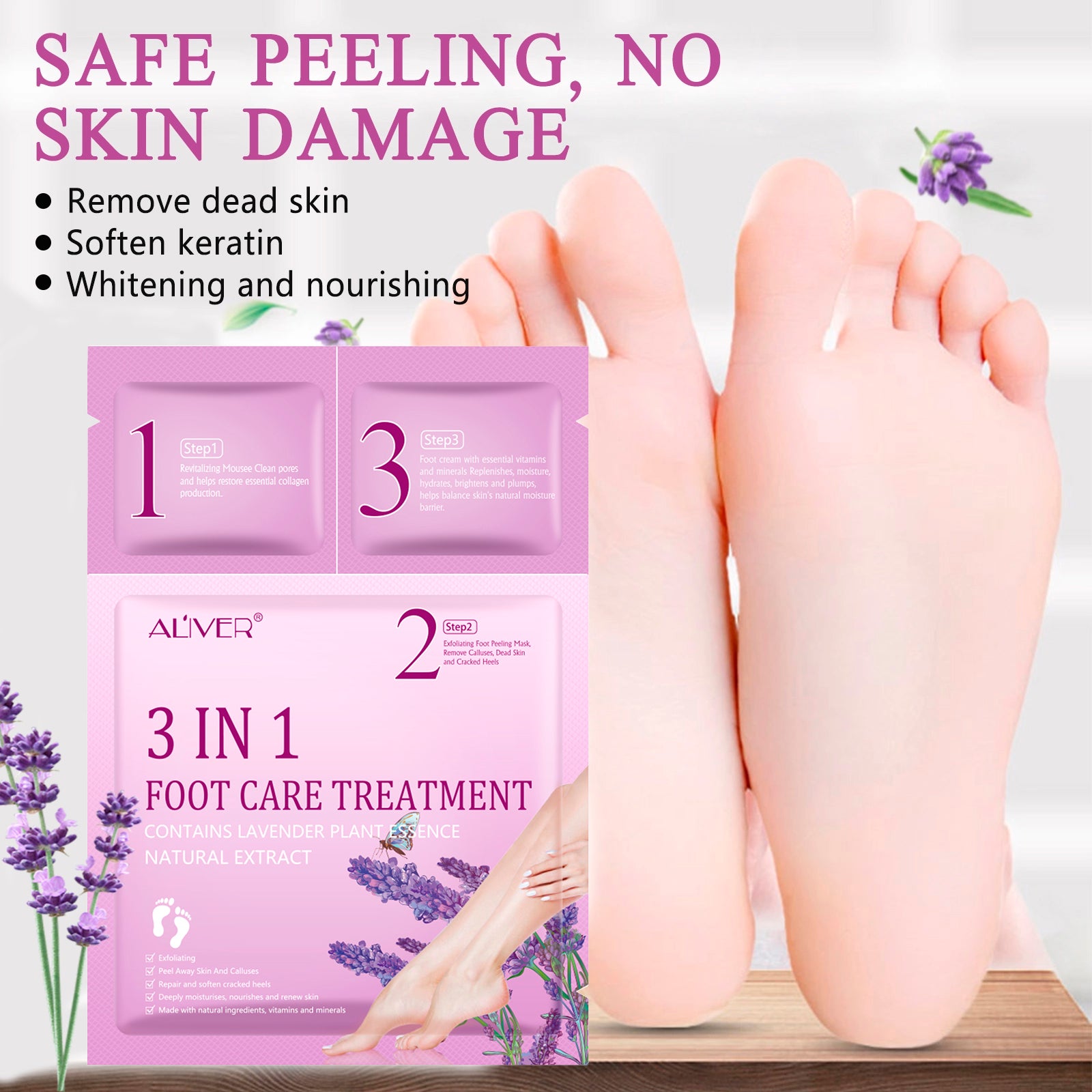 ALIVER 3in1 Exfoliating Foot Care Treatment Kit Peeling Mask