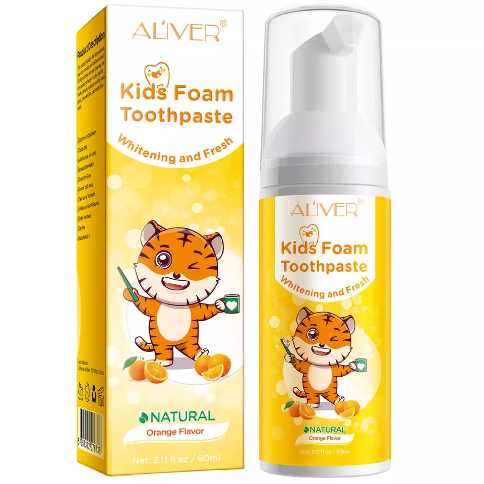 ALIVER Orange Flavor Foam Toothpaste for Kids, 60ml