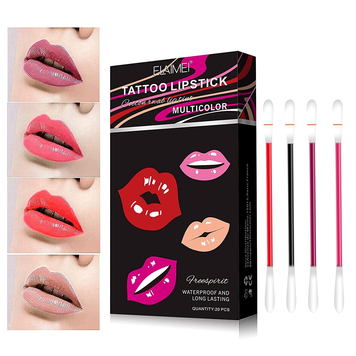 ELAIMEI Elaimei Tattoo Lipstick, Cotton Swab 20pcs