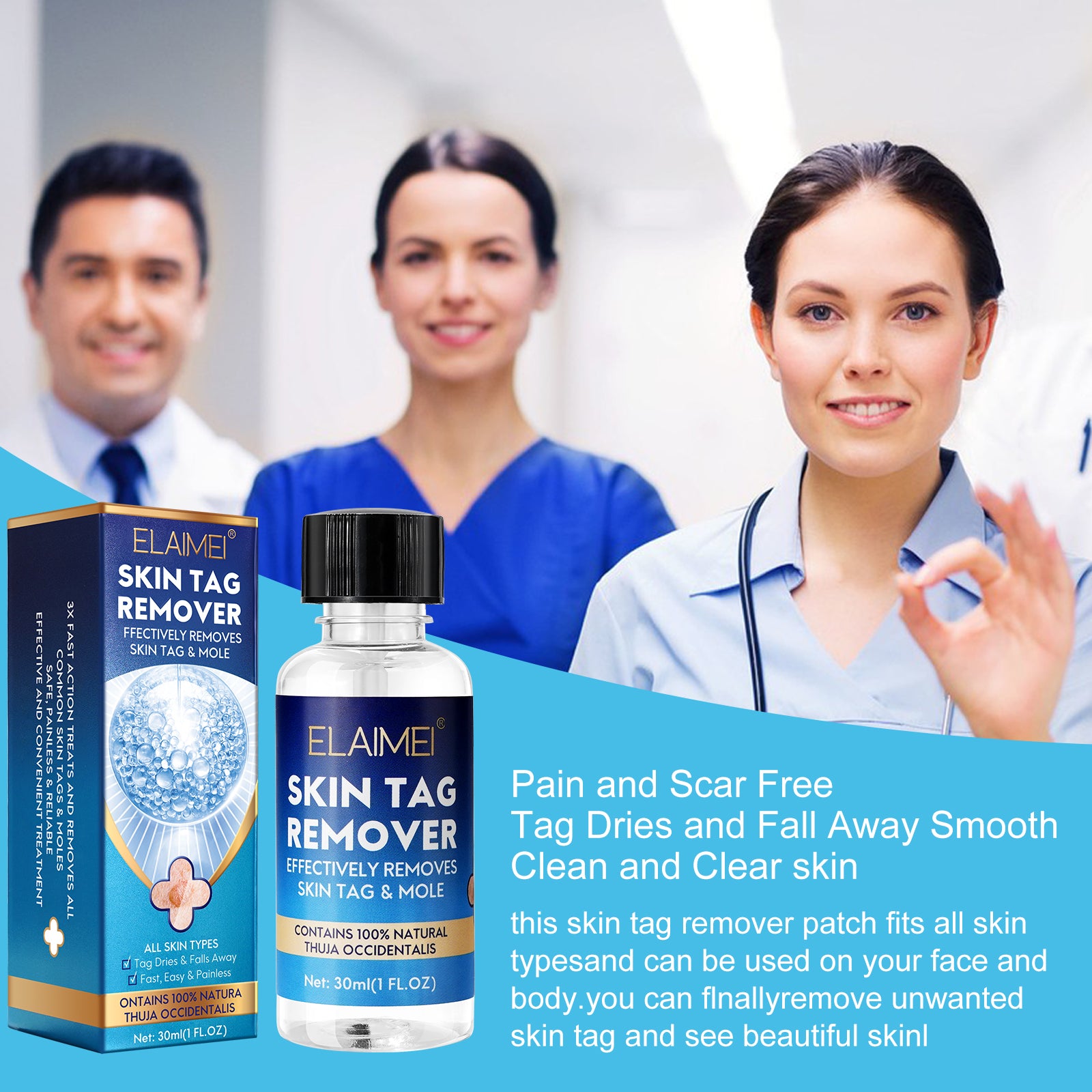 ELAIMEI Skin Tag Remover, Wart & Mole Body Liquid, 30ml