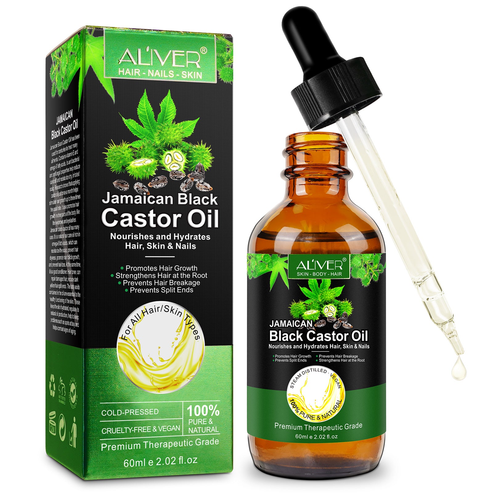 ALIVER Jamaican Black Castor Oil for Hair Growth, 60ml
