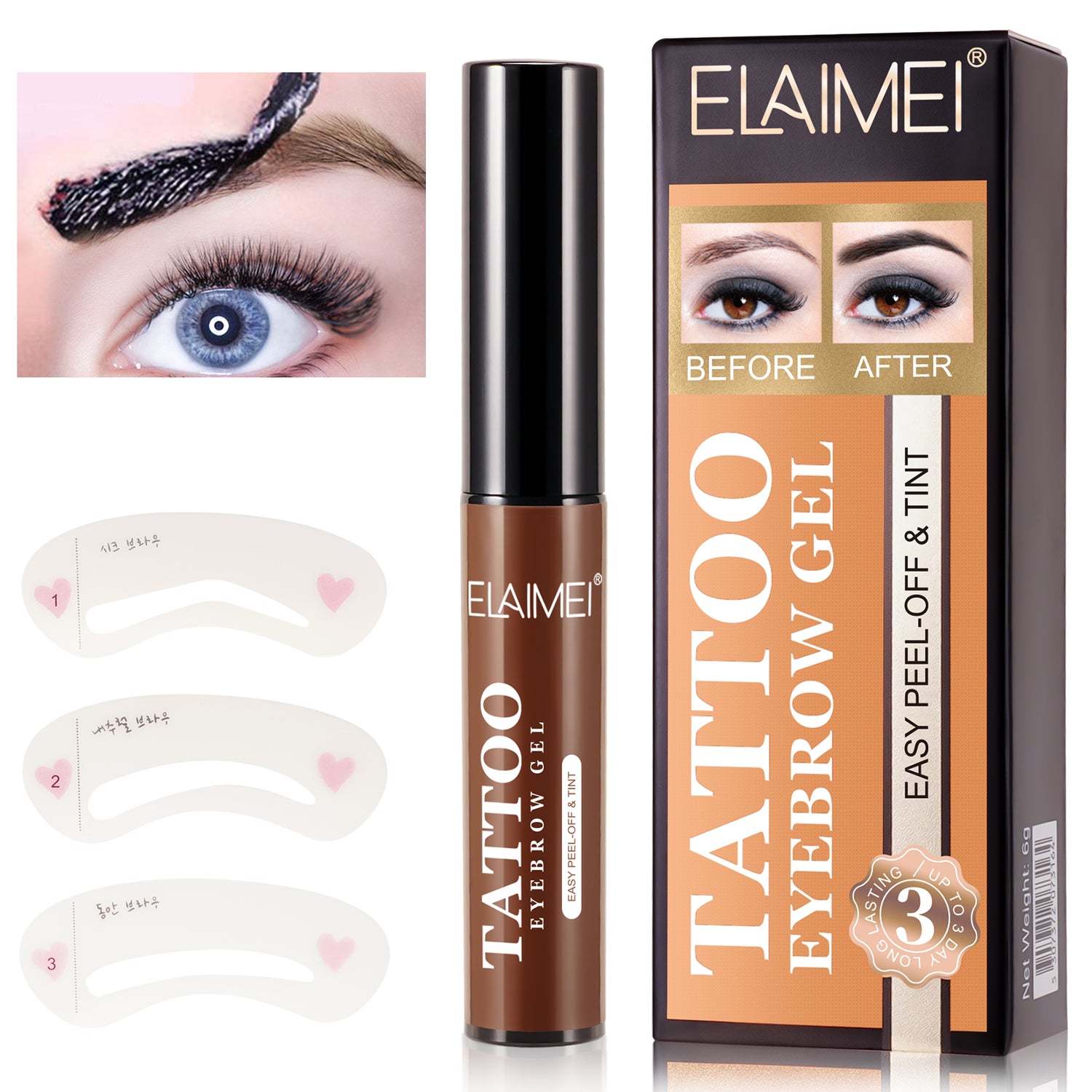 ELAIMEI Tattoo Eyebrow Gel, Peel Off Tint (Light Brown)