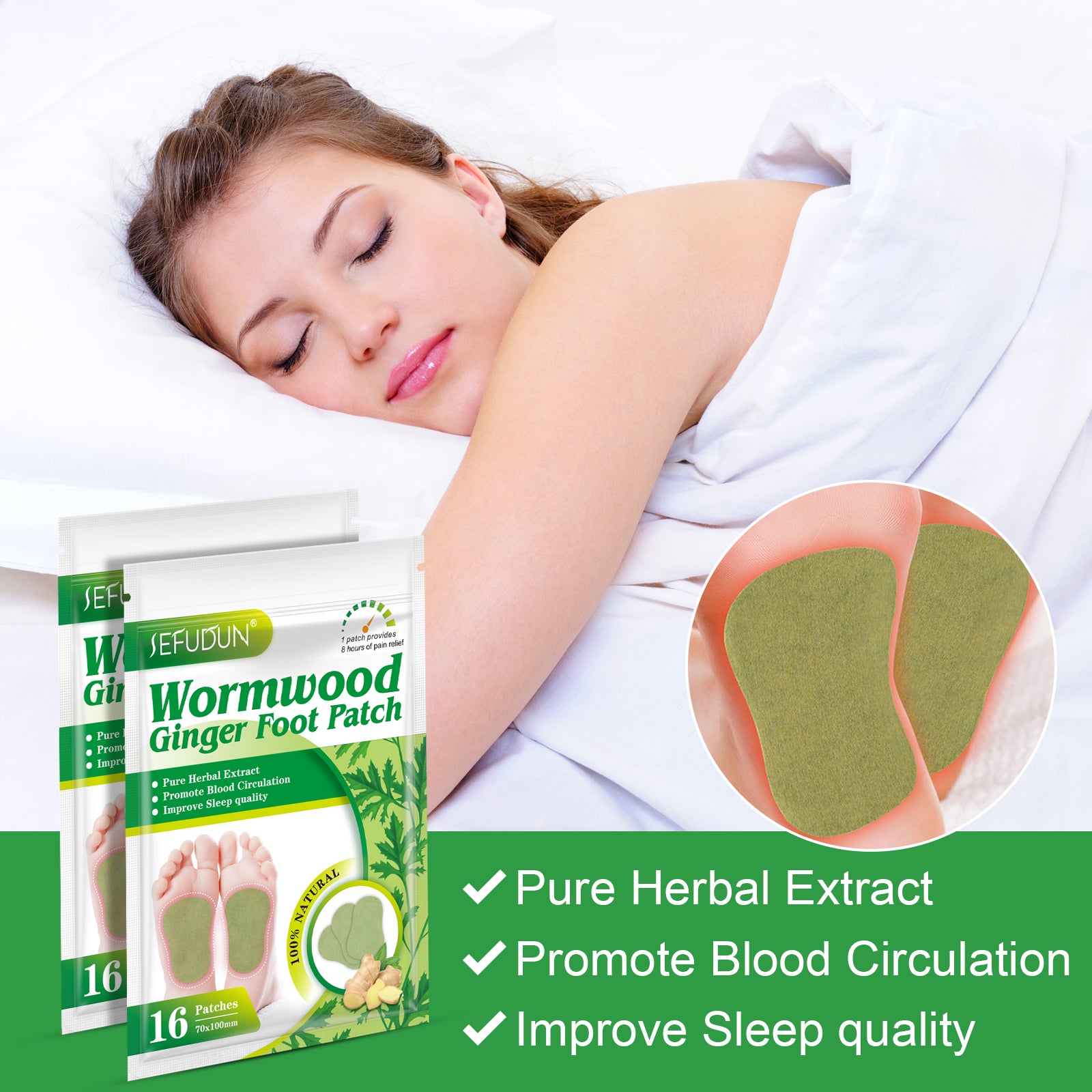 SEFUDUN Wormwood Ginger Detox Foot Patches, 16pcs