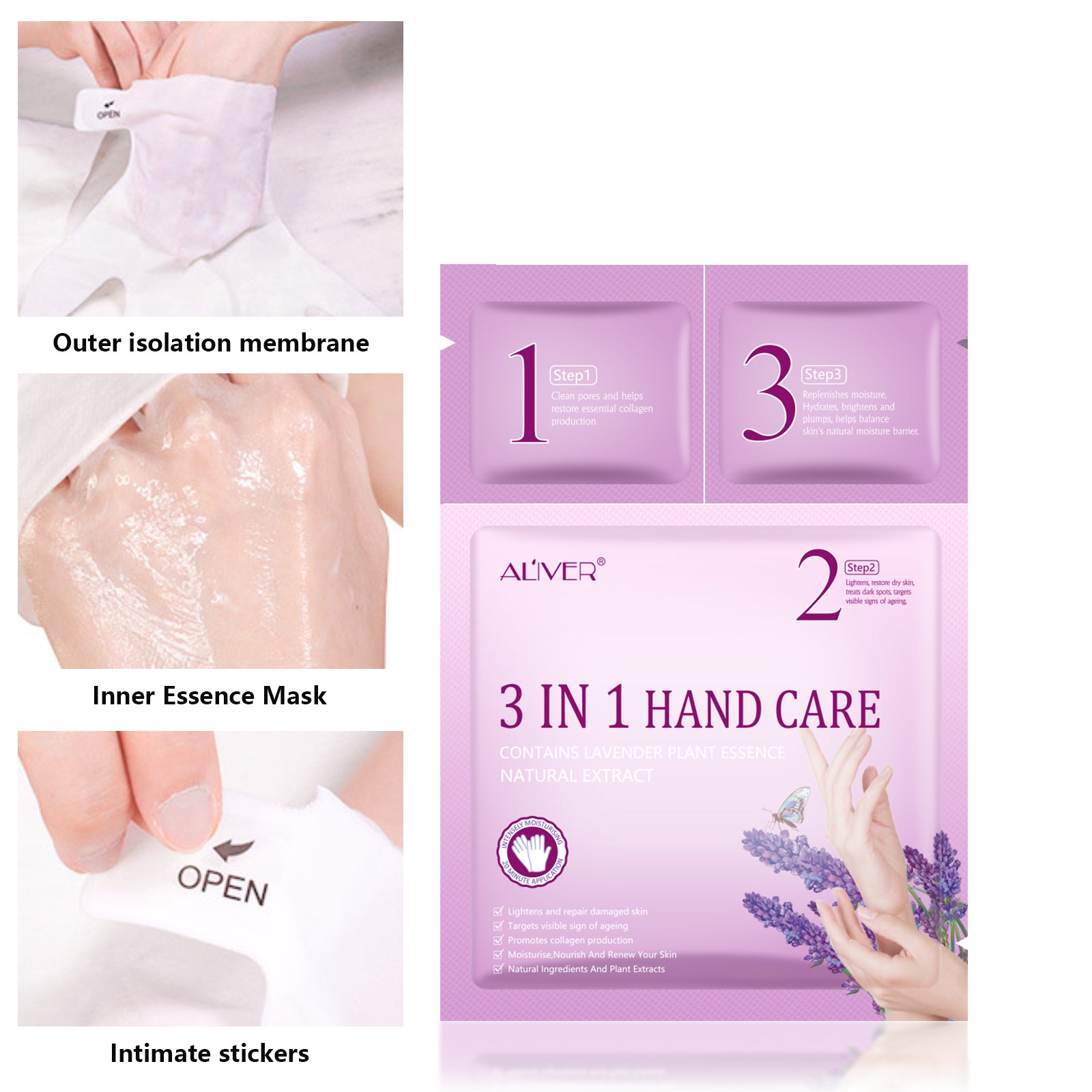 ALIVER Lavender 3in1 Hand Care Repair Mask Set