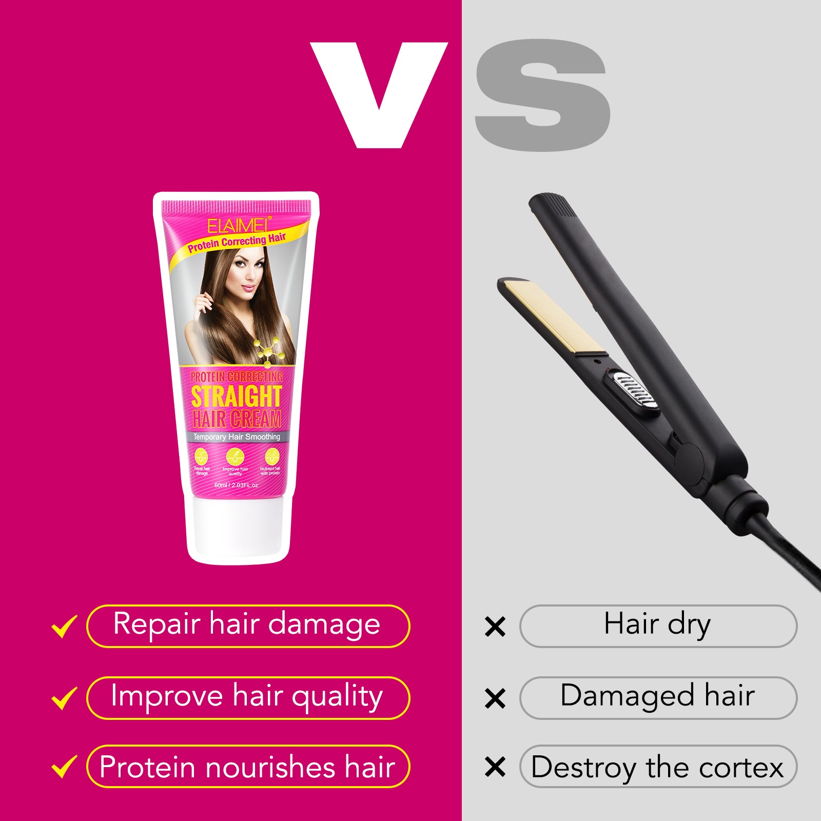 ELAIMEI Silk & Gloss Hair Straightening Cream, 60ml