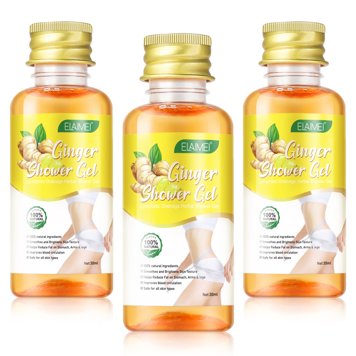ELAIMEI Lymphatic Drainage Herbal Shower Gel, 30ml X 3 (Ginger)