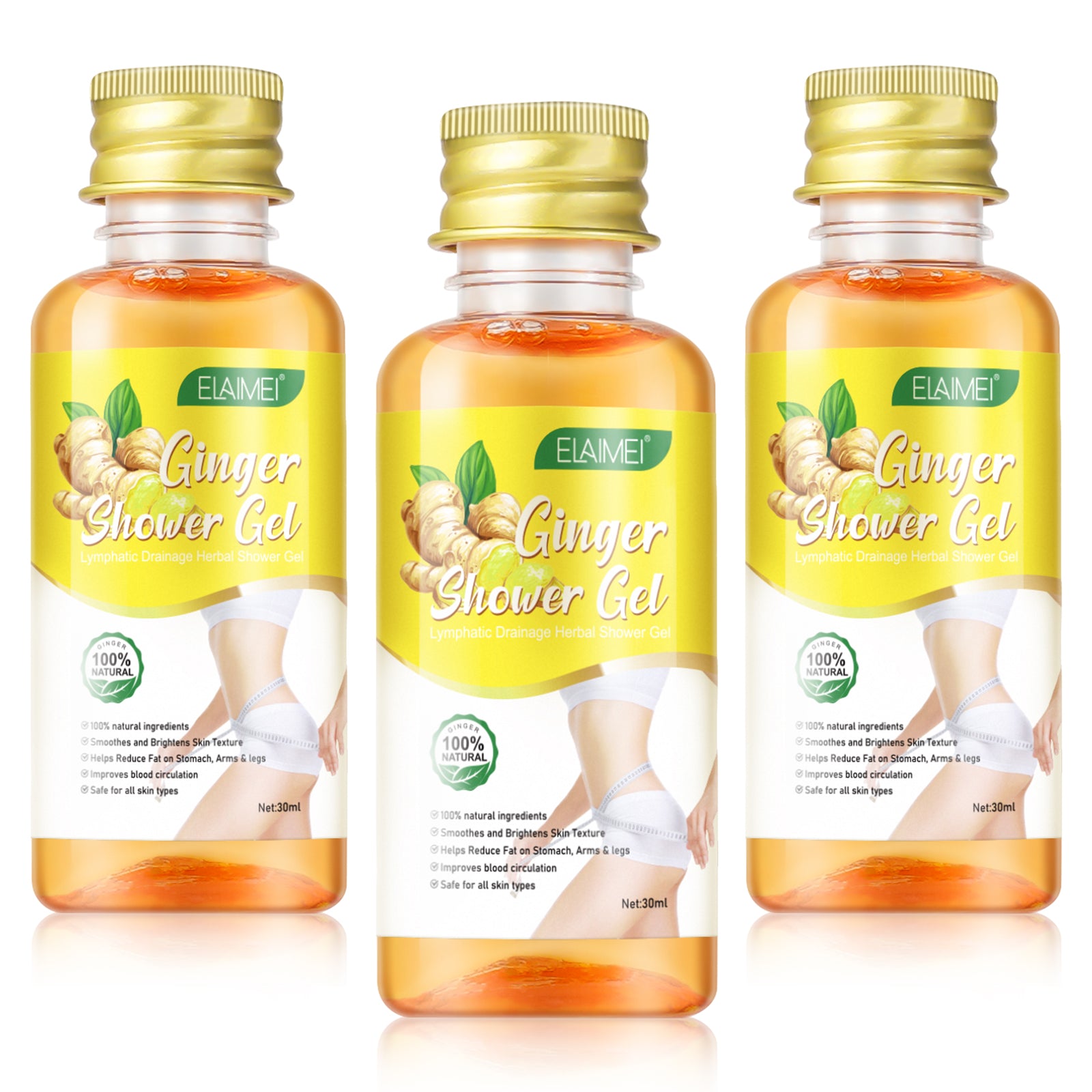 ELAIMEI Lymphatic Drainage Herbal Shower Gel, 30ml X 3 (Ginger)