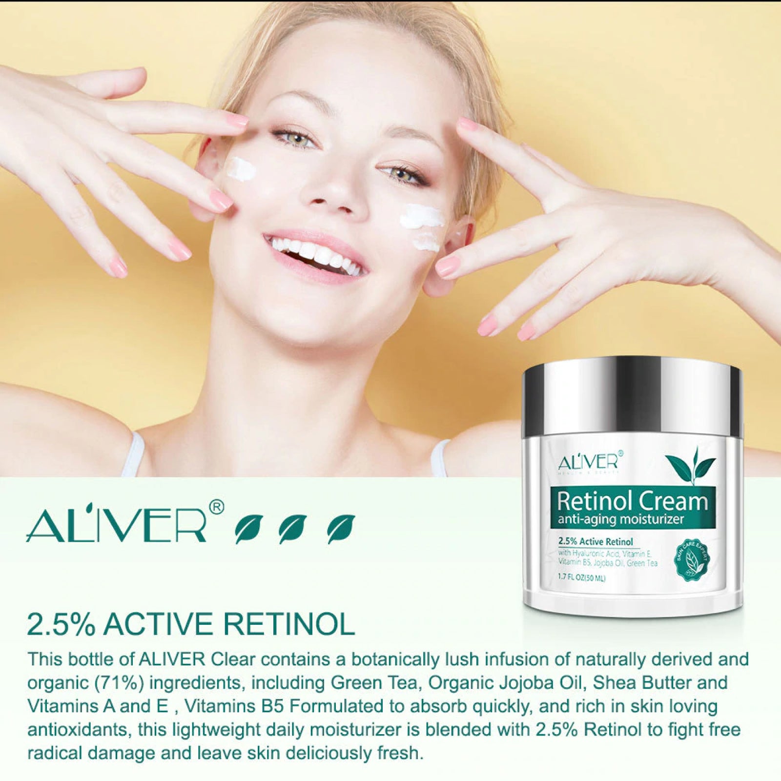 Aliver Pure Retinol Face Cream for Anti Aging Skin Moisturizer Repair