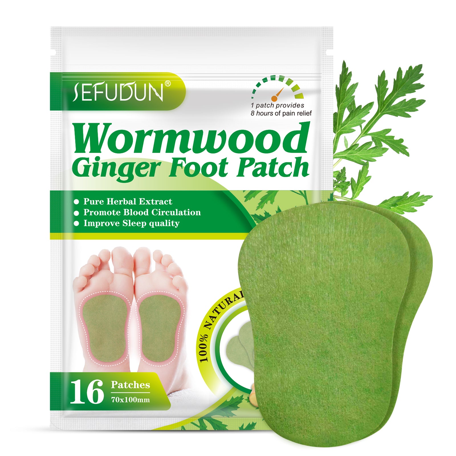 SEFUDUN Wormwood Ginger Detox Foot Patches, 16pcs