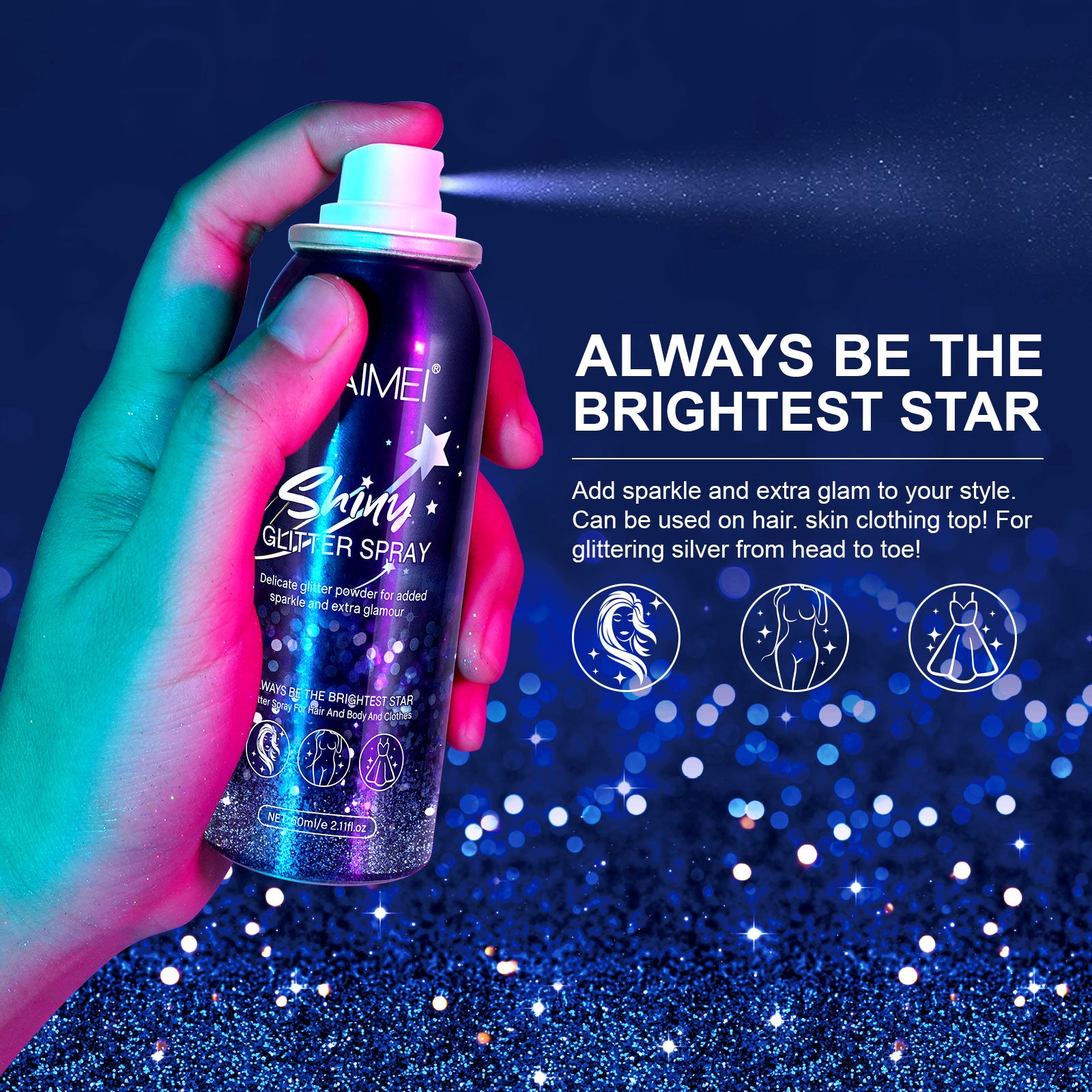 Elaimei Shiny Glitter Spray for Body Hair Makeup