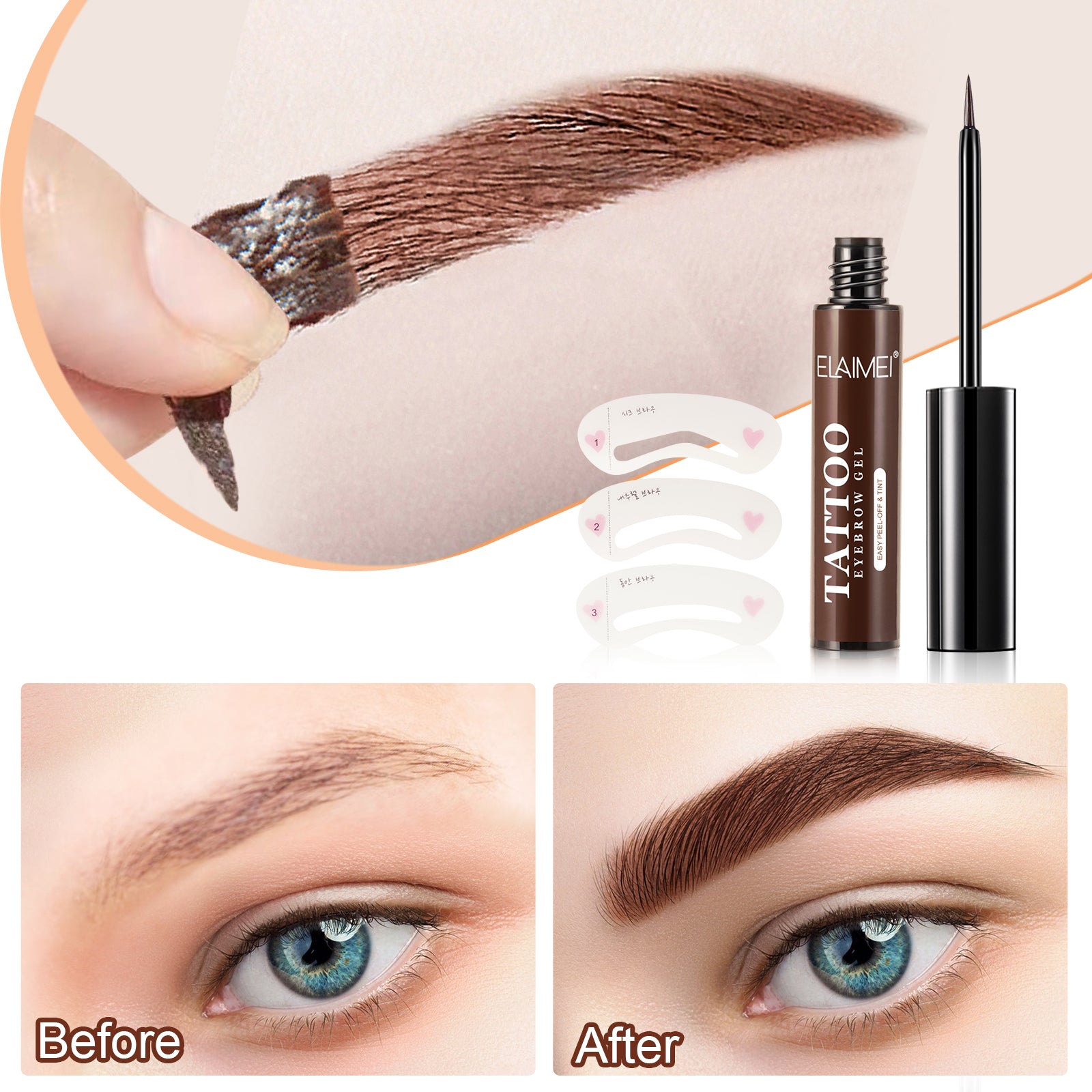 ELAIMEI Tattoo Eyebrow Gel, Long-Lasting Tint (Dark Brown)
