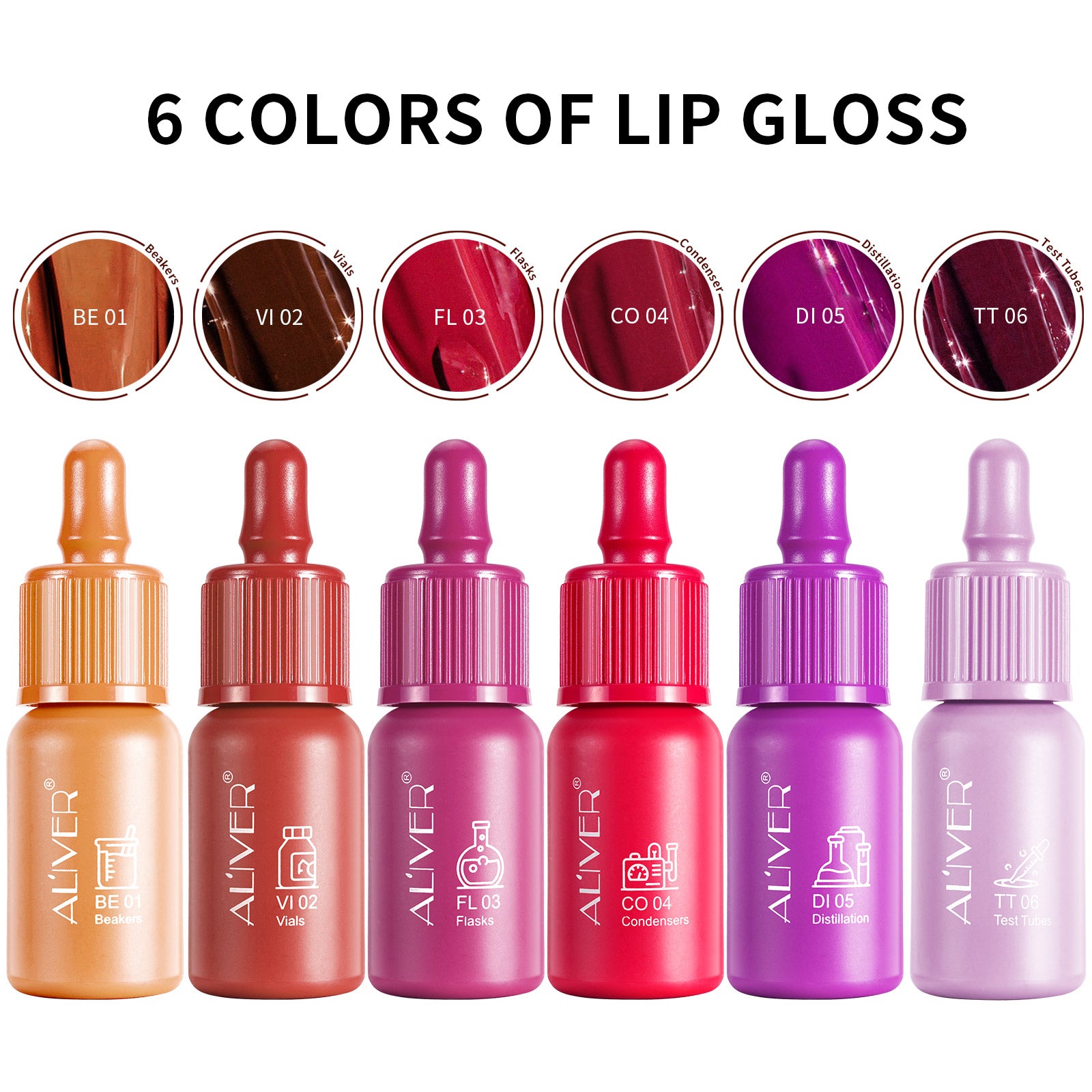 Aliver 6 pcs Set Liquid Lipsticks Lip Sticks Waterproof Lasting Lip Stain Makeup Gloss