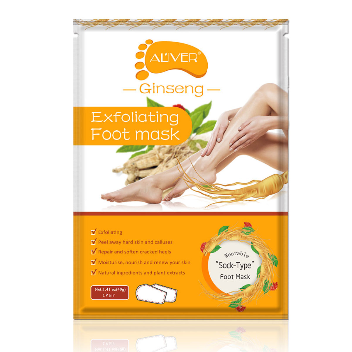 ALIVER Ginseng Soft Foot Peel Mask for Dry Cracked Feet