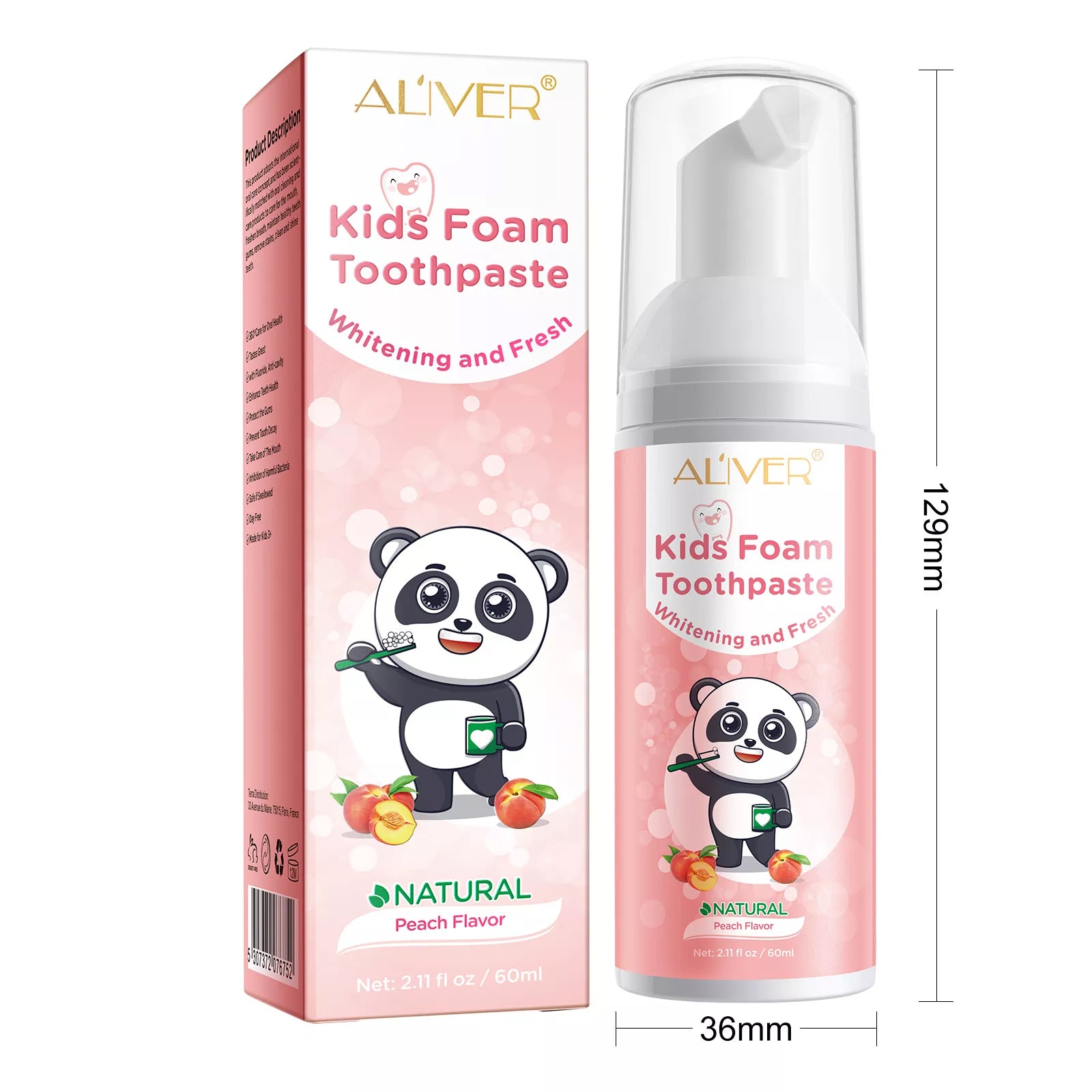 ALIVER Peach Flavor Foam Toothpaste for Kids, 60ml
