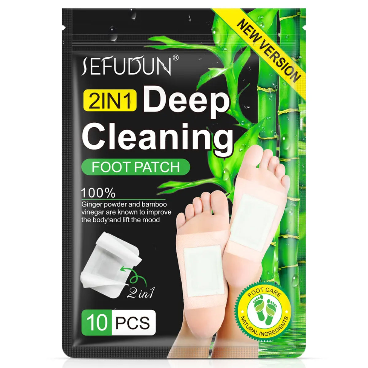 SEFUDUN Natural Detox Foot Patches with Bamboo Vinegar & Ginger, 10pcs